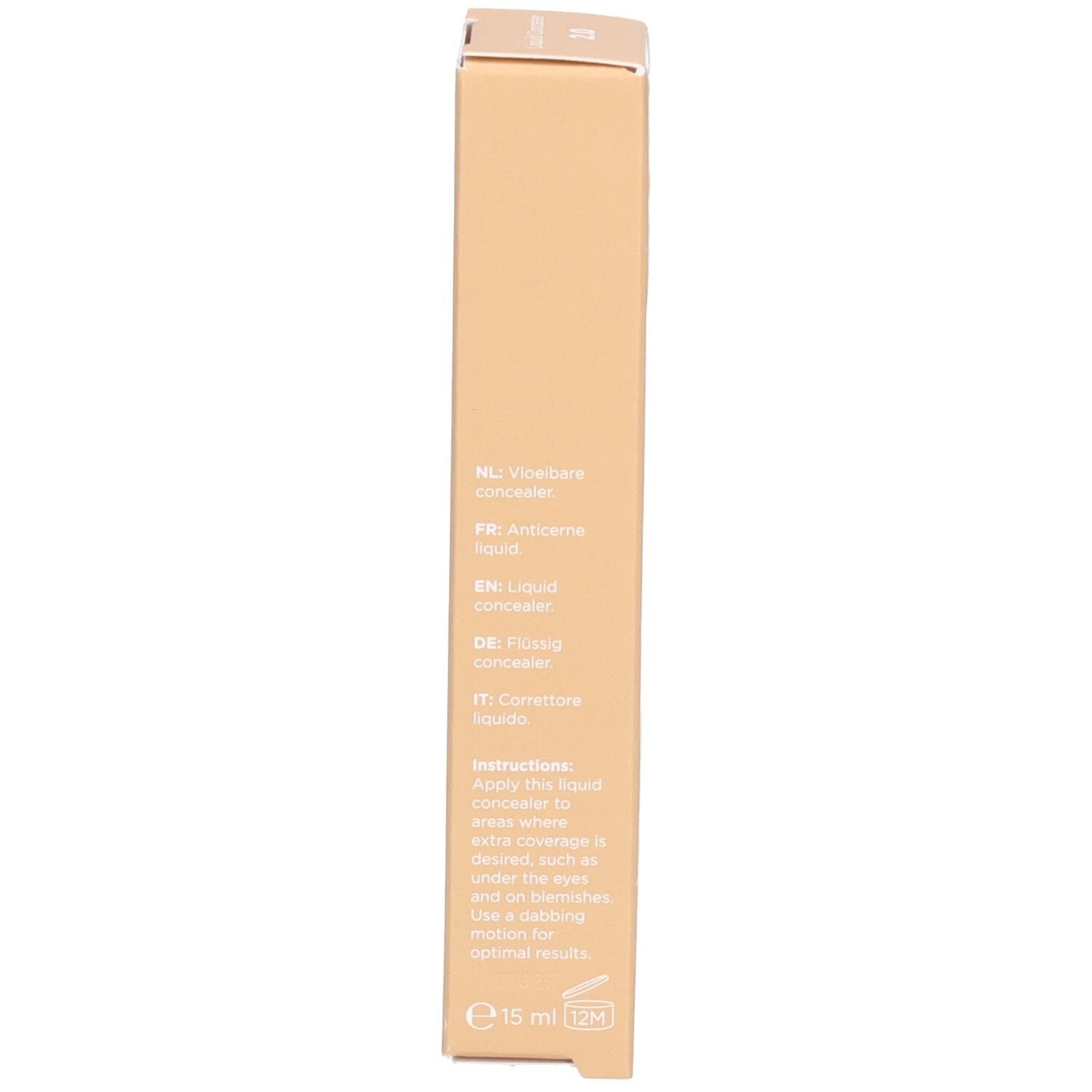 Verpackung. Text in mehreren Sprachen. Anweisungen. 15 ml. Beige.