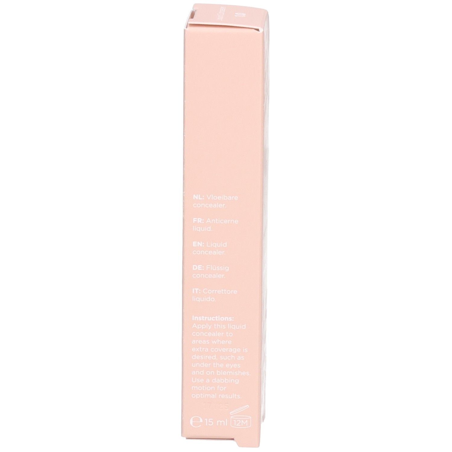Seite der Cent Pur Cent Flüssiger Concealer 1.0 Verpackung mit Anwendungsanleitung und Produktinformationen.
