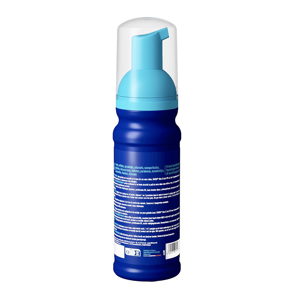 Rückseite einer Douxo Spa Schaumflasche mit Inhaltsstoffen.