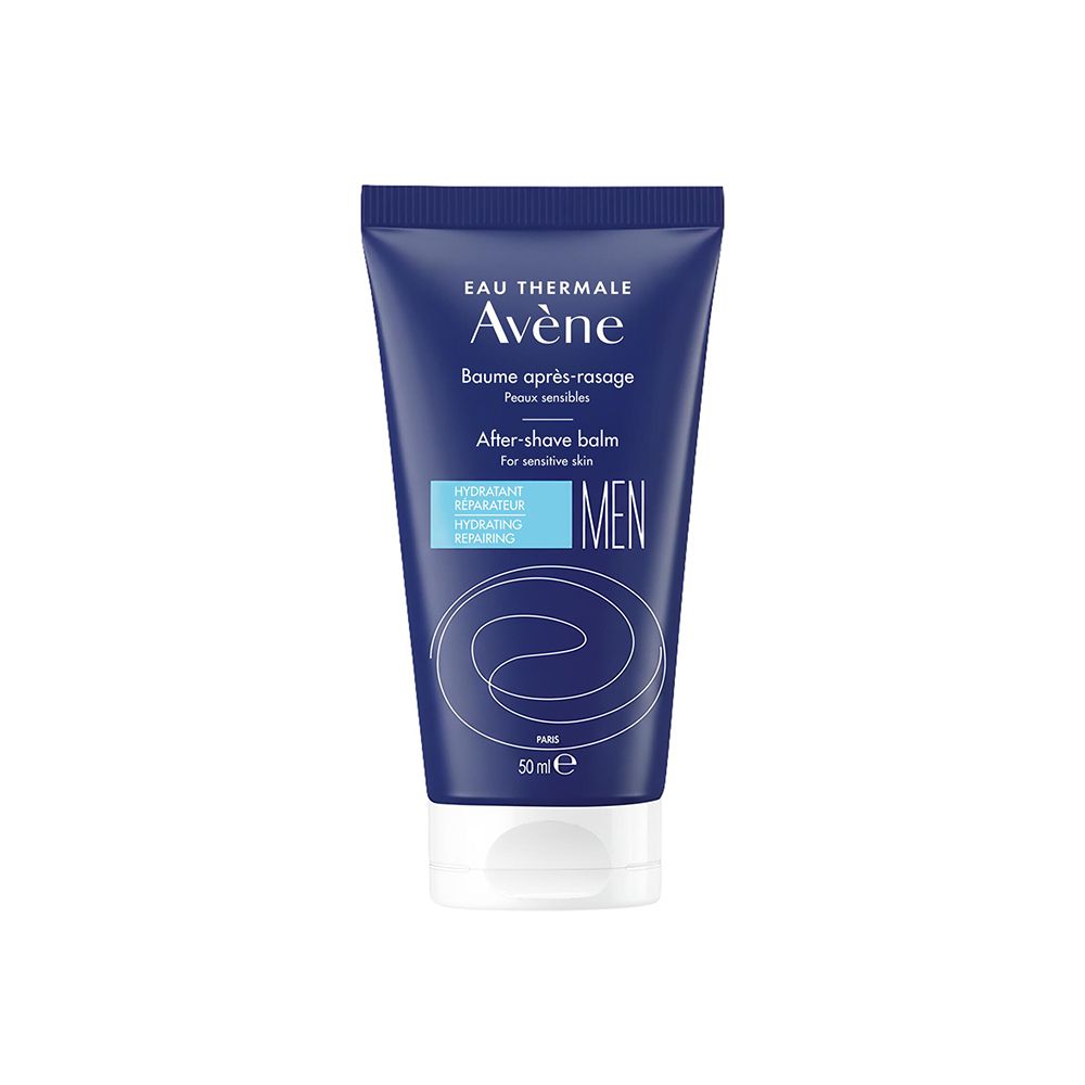 Avène MEN After-shave Balsam Tube, 50ml. Dunkelblau mit weißem Deckel.