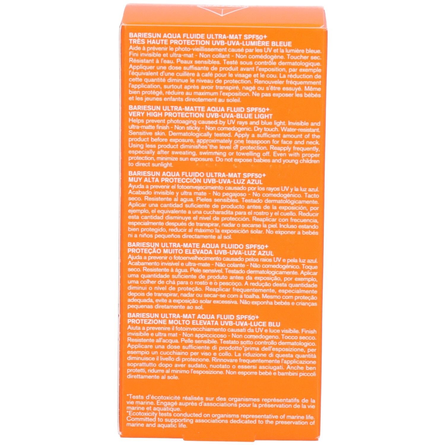 Seite der Uriage Bariesun Verpackung. Text über die Inhaltsstoffe und Anwendung.