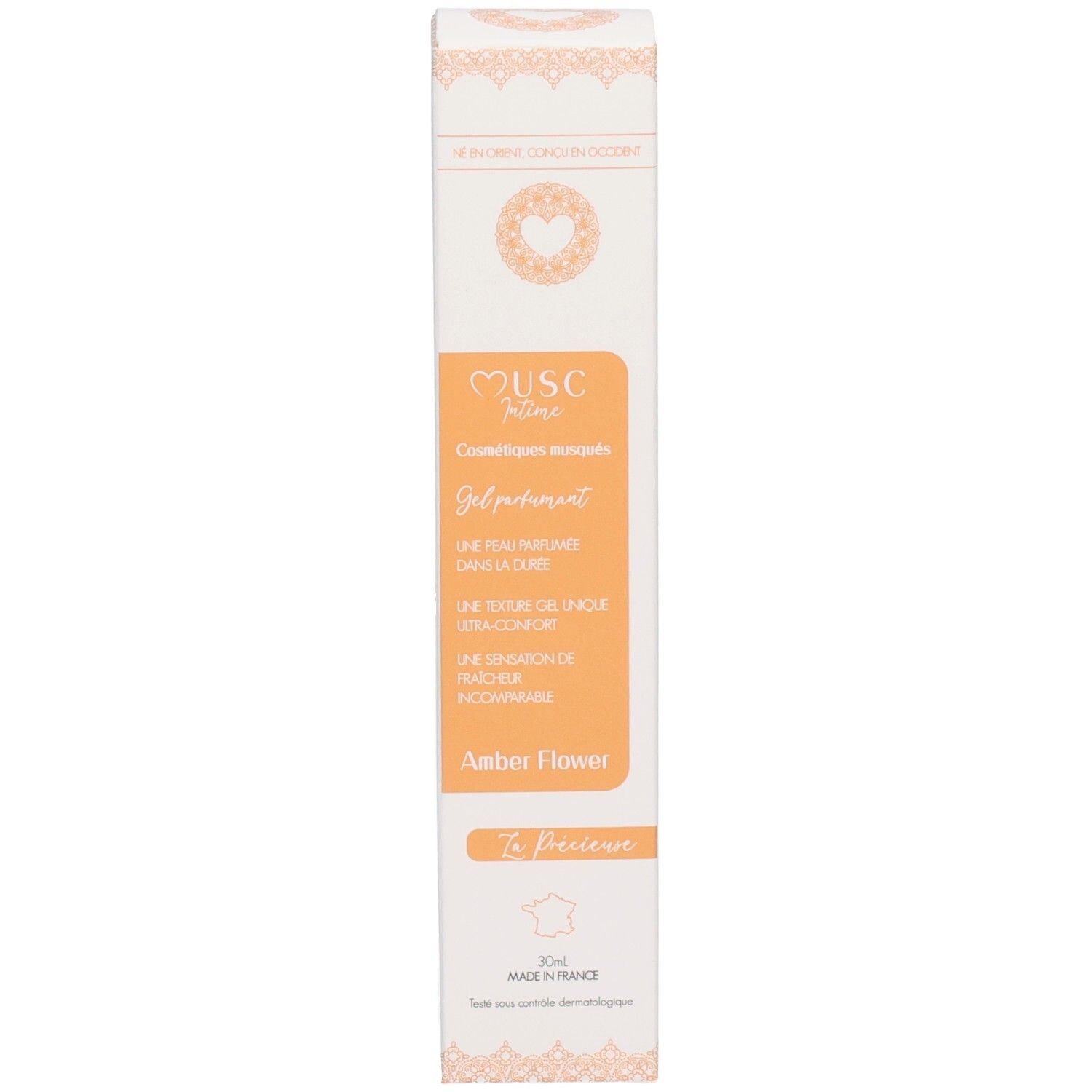 Verpackung für ein parfümiertes Gel mit dem Duft Amber Flower.