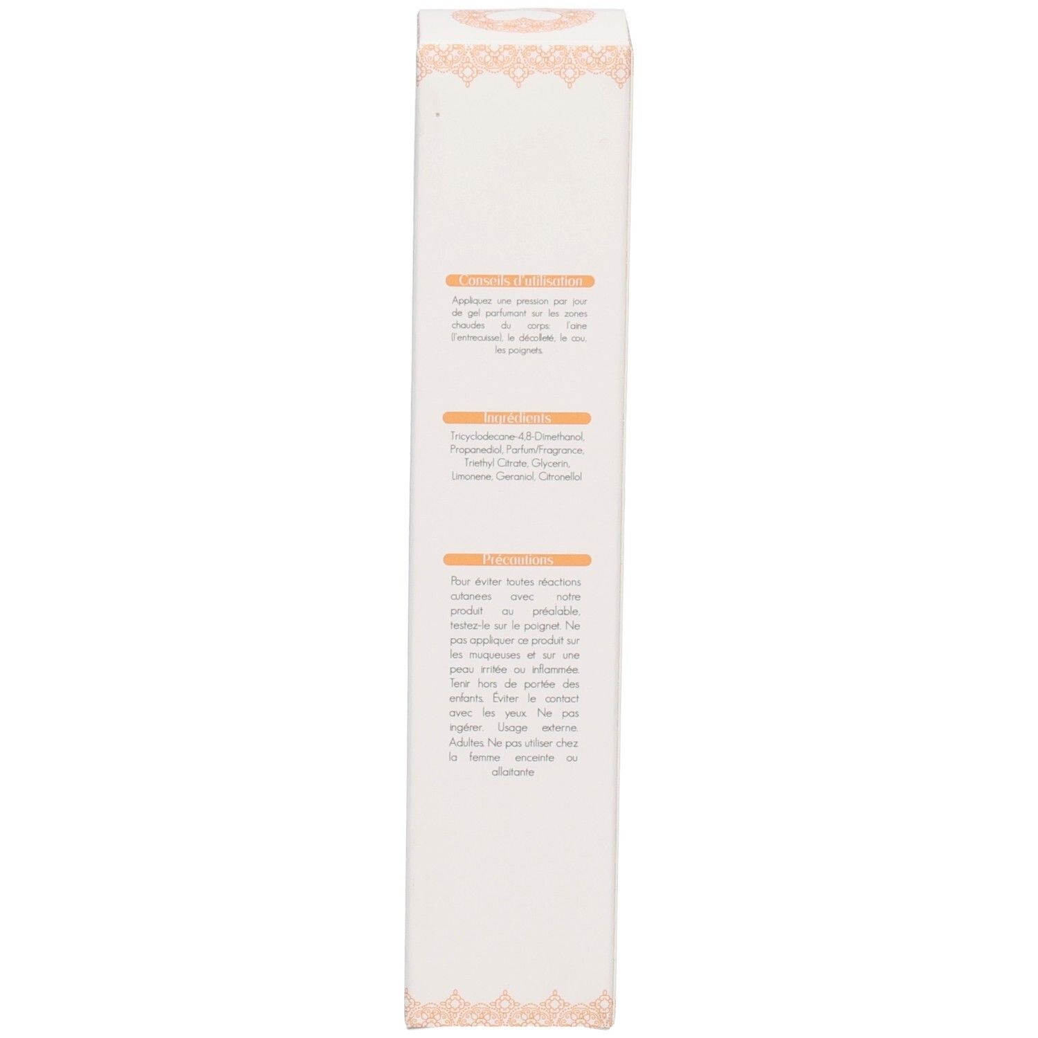 Weiße Verpackung mit Text in Orange und Schwarz. Enthält Anweisungen und Inhaltsstoffe.