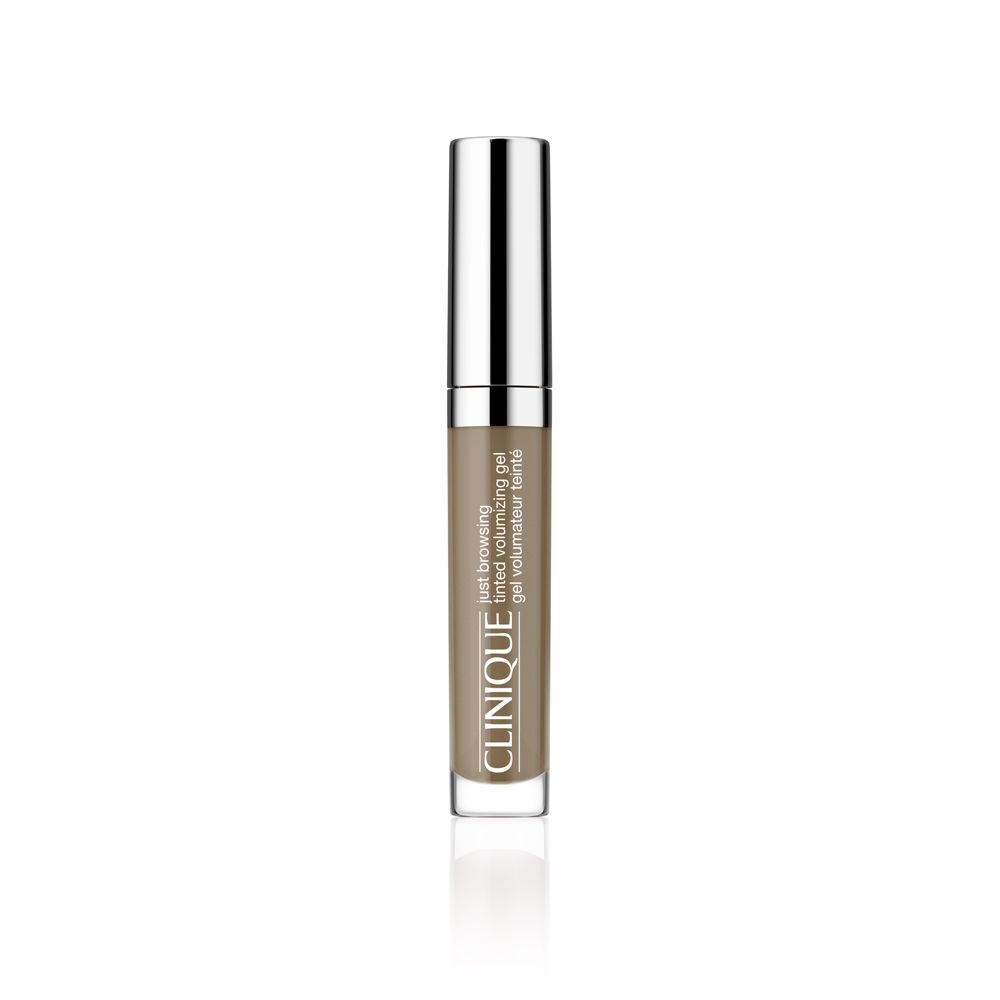 Clinique Just Browsing Gel. Braune Tube mit silbernem Deckel. Produkttext.