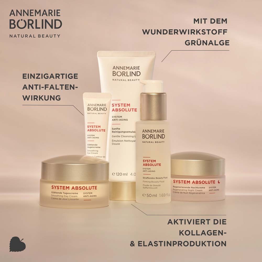 Diverses crèmes et lotions. Inscription: Annemarie Börlind NATURAL BEAUTY. System Absolute.