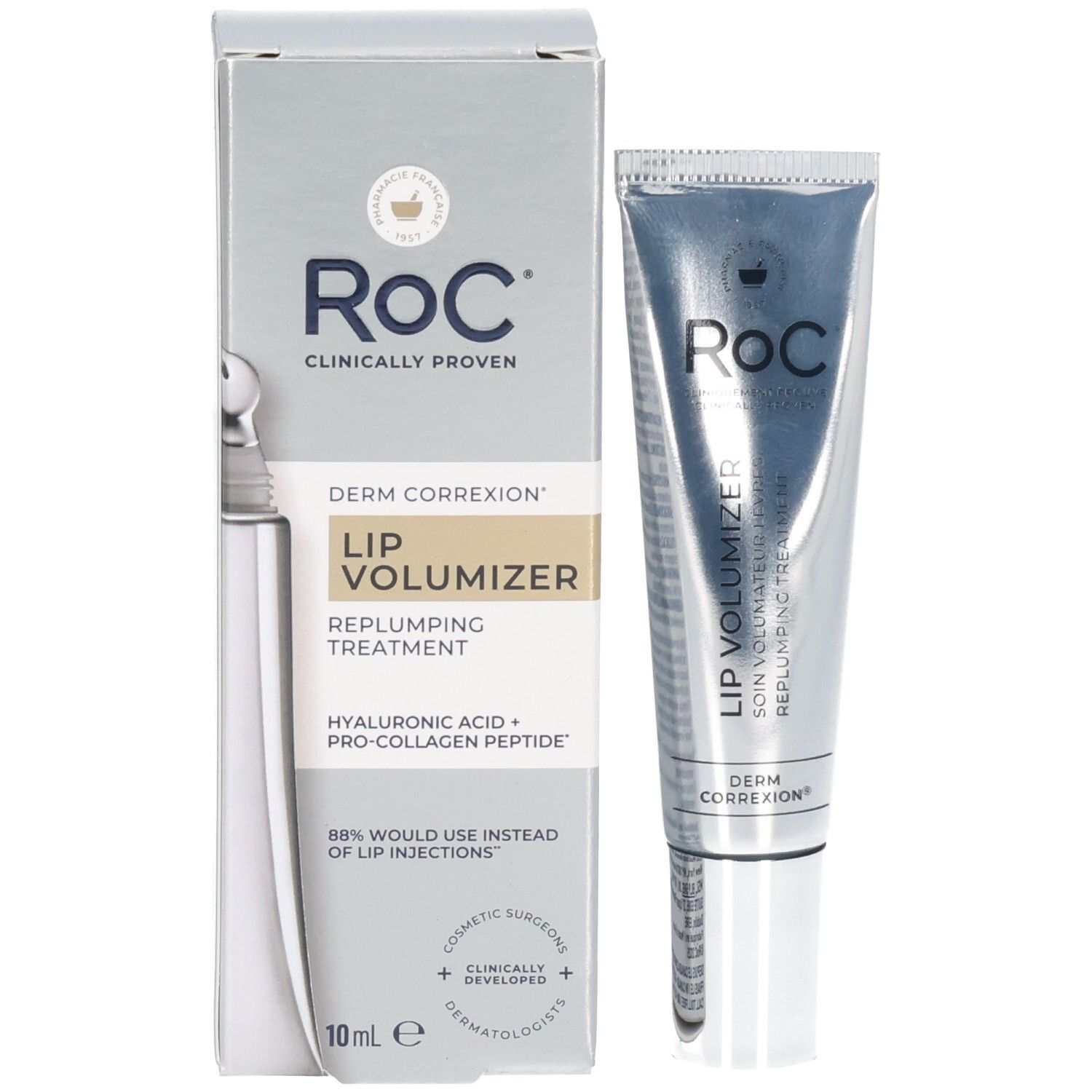 RoC Derm Correction Lip Volumizer Tube und Verpackung.