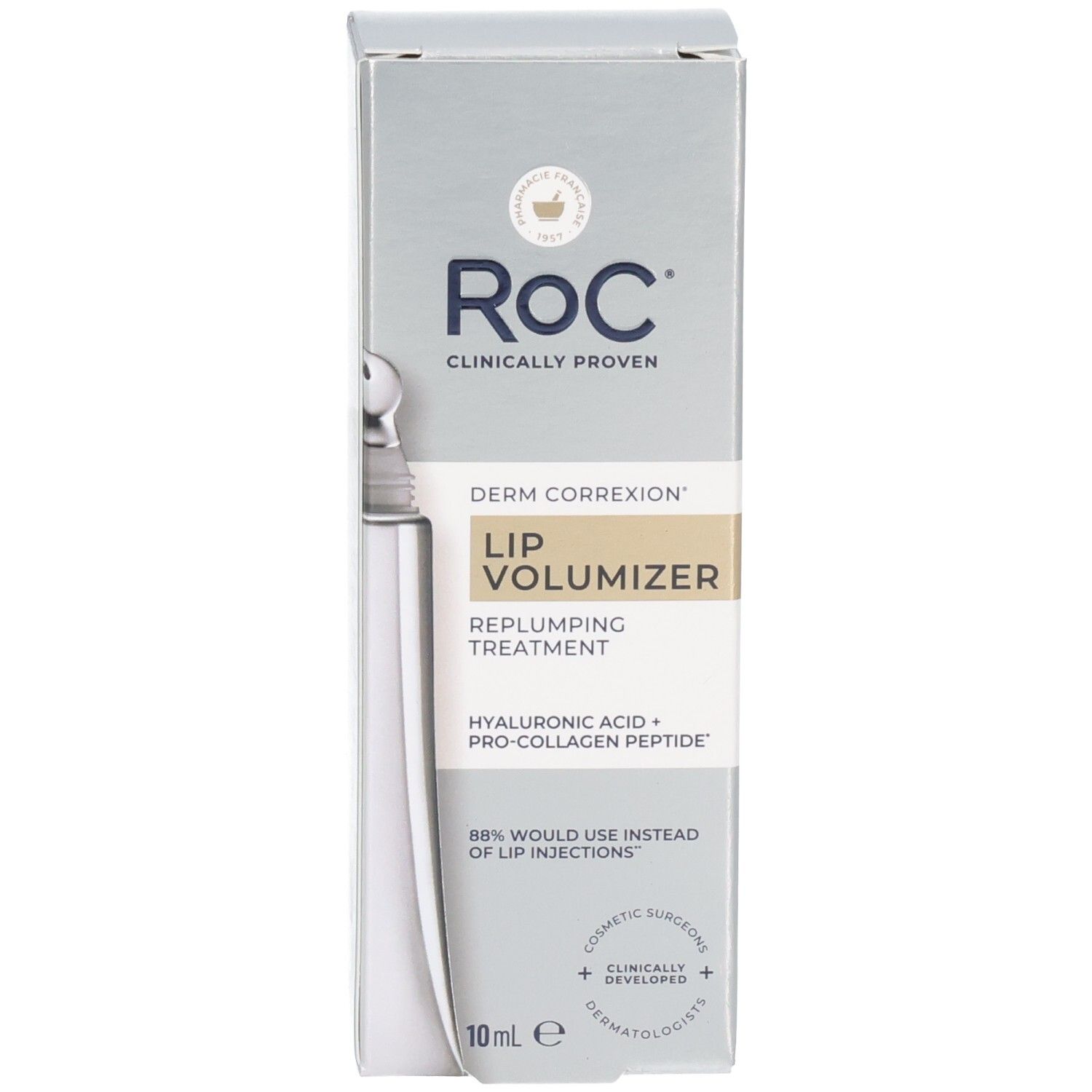 RoC Derm Correction Lip Volumizer Tube und Verpackung.
