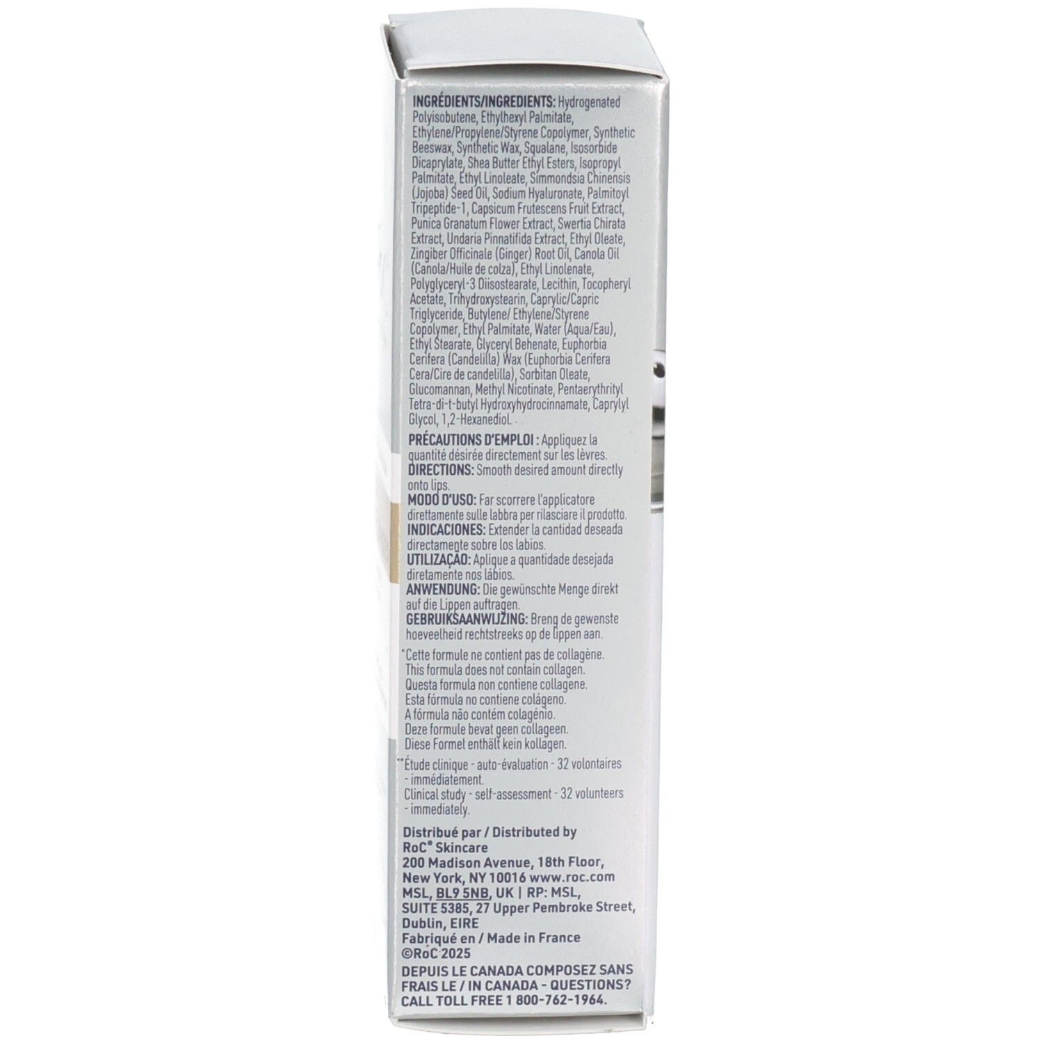 RoC Derm Correction Lip Volumizer Verpackung mit Produktinformationen.