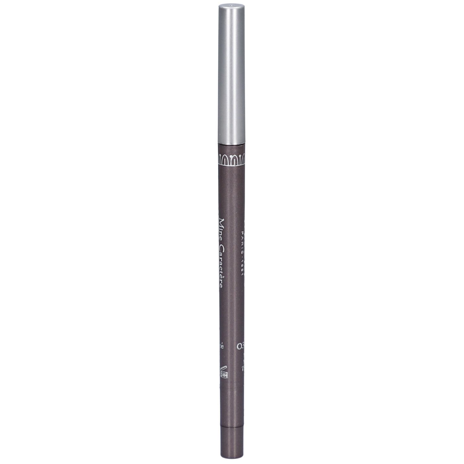 Dunkelbrauner Augenstift mit silberner Spitze. T.LeClerc Paris. Mine Caractère. Retractable Waterproof Eyeliner.