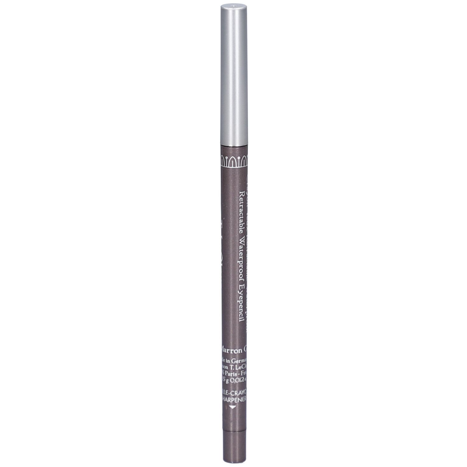 Dunkelbrauner Augenstift mit silberner Spitze. T.LeClerc Paris. Retractable Waterproof Eyeliner. 03 Marron Glacé.