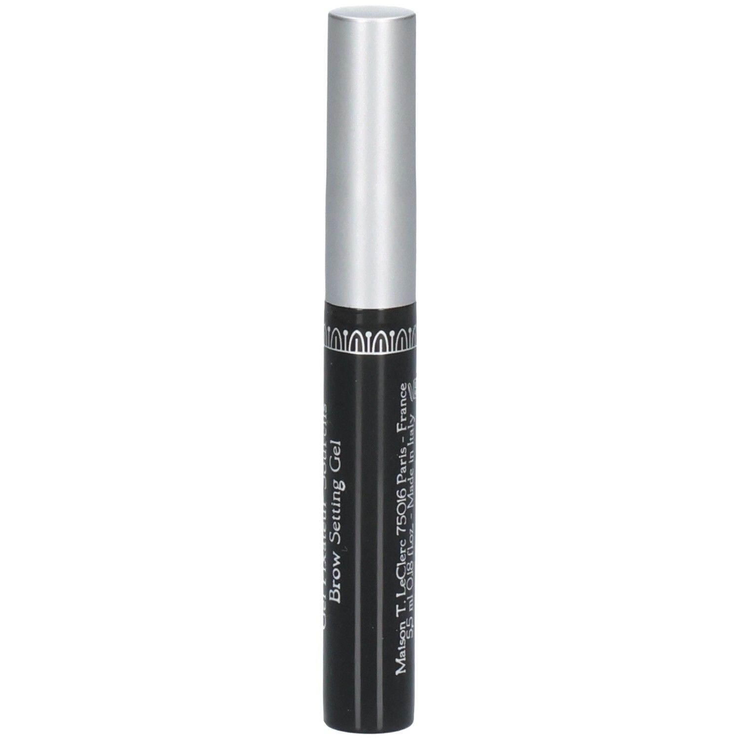 Schwarzer Stift mit silbernem Deckel für Augenbrauengel. Beschriftung: Brow Setting Gel.