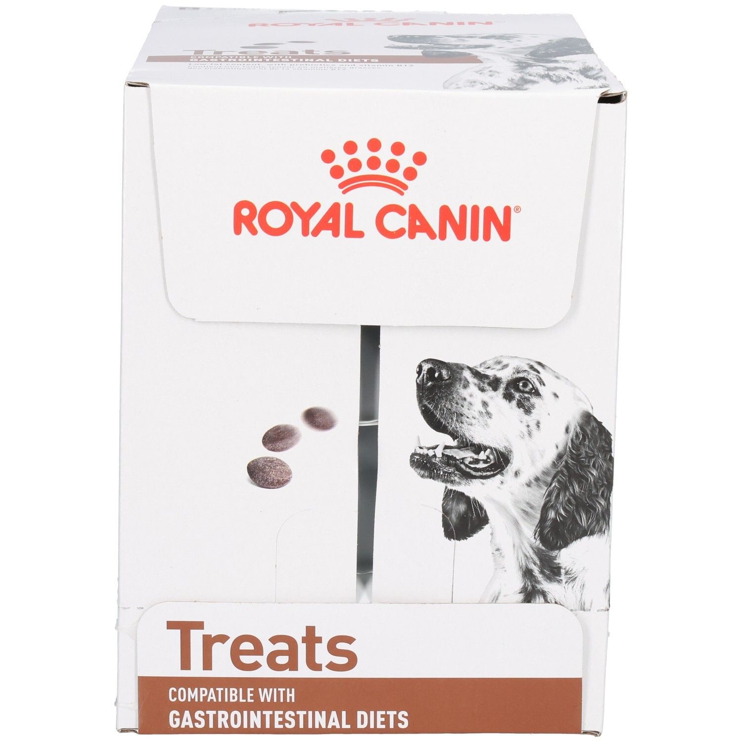 Royal Canin Treats Karton mit Hundebild und Produktinformationen.