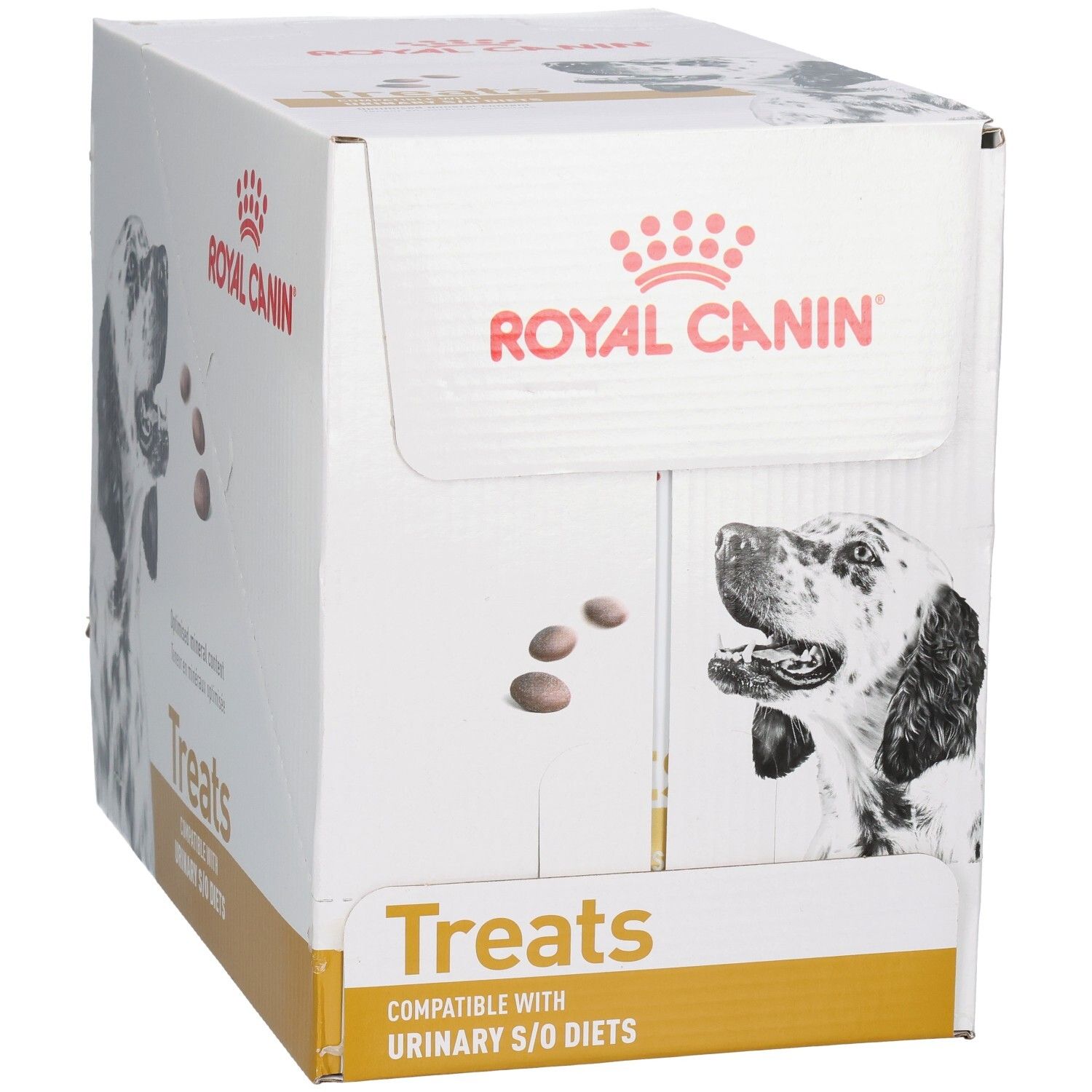 Royal Canin Treats Karton mit Hundebild und Produktinformationen.