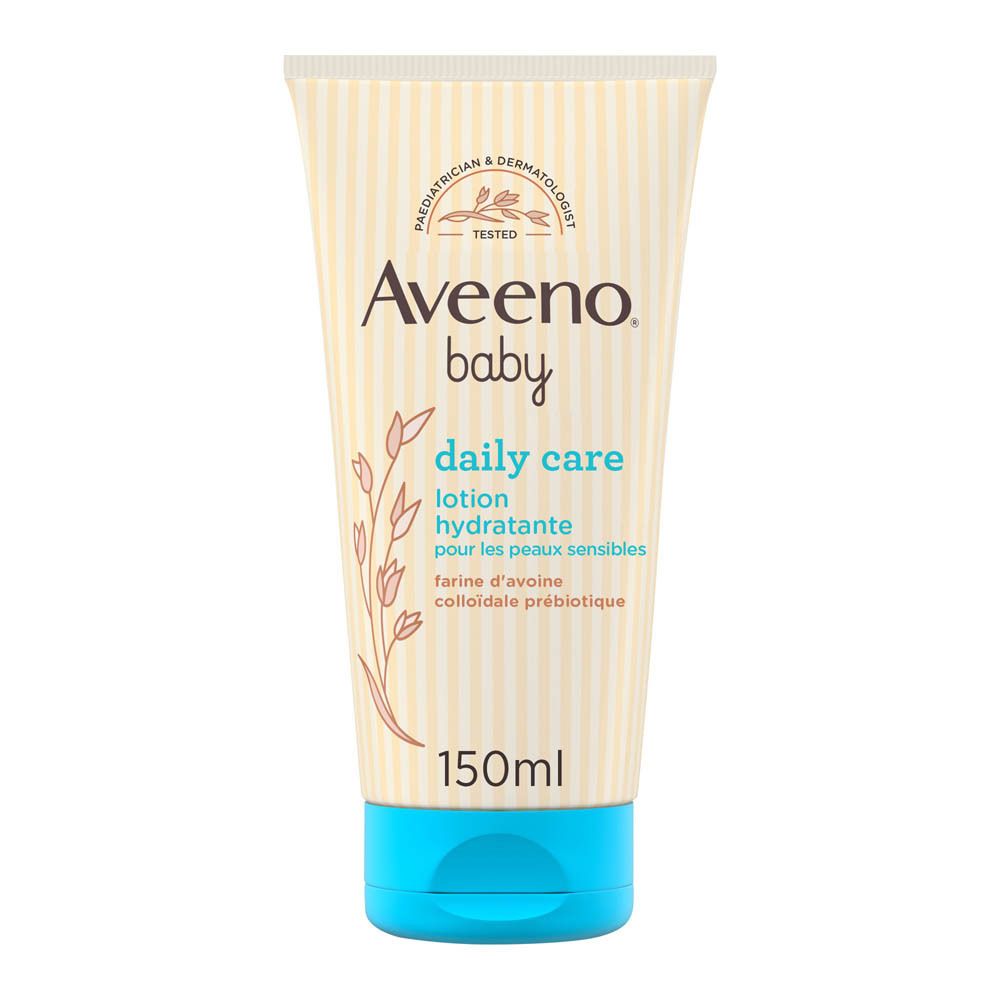 Aveeno Baby Daily Care Lotion. Tube crème rayée, bouchon bleu. 150ml.