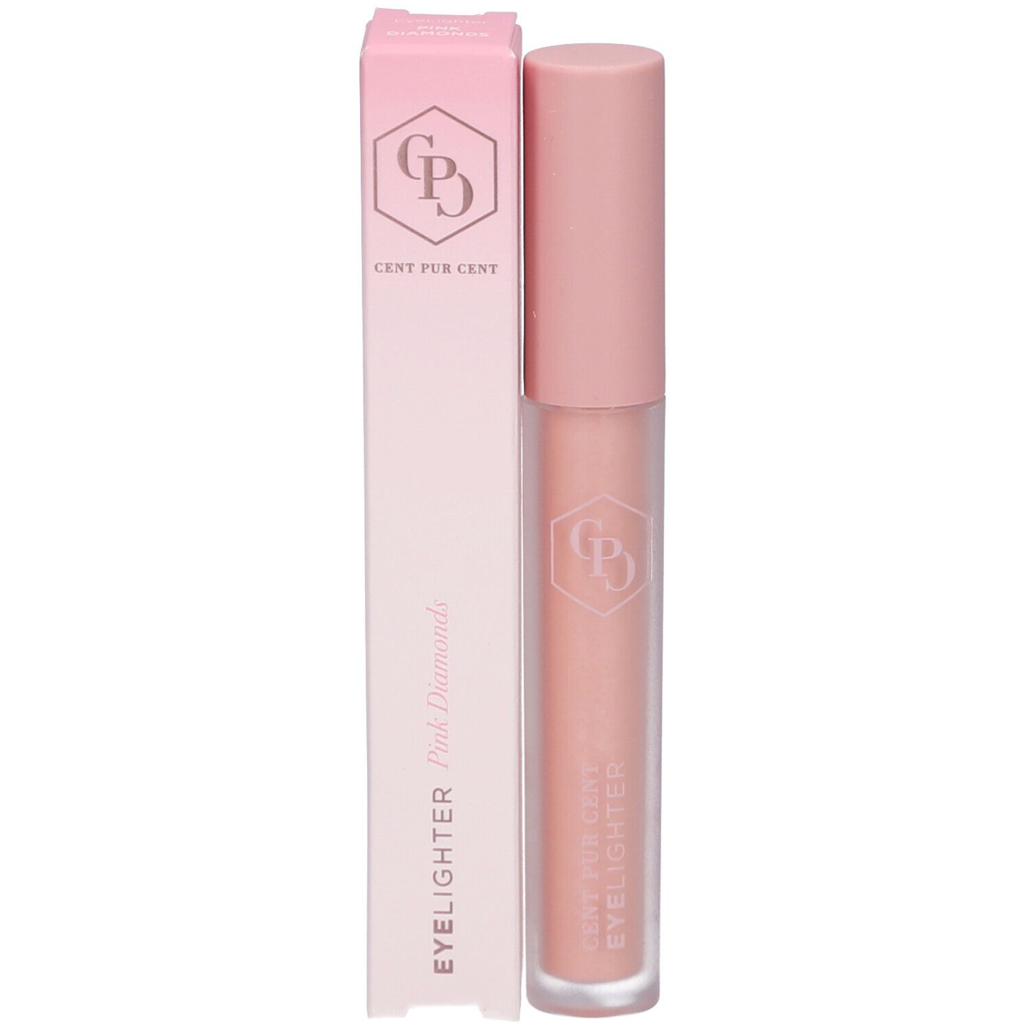 Rosa Eyelighter-Tube und Verpackung. Aufschrift: CENT PUR CENT EYELIGHTER Pink Diamonds.