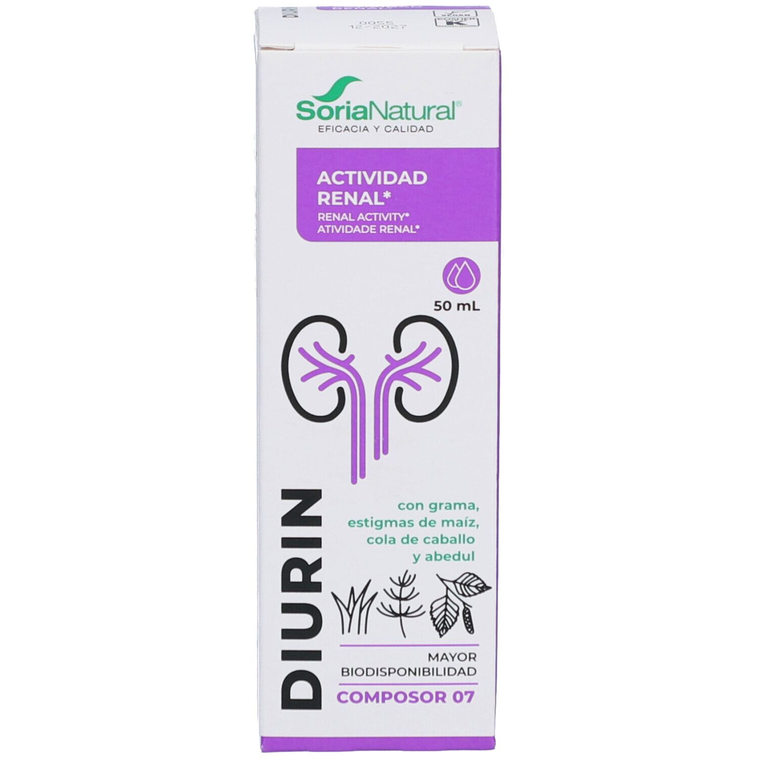 Verpackung mit Produktnamen, Logo und Text. Abbildung von Nieren.