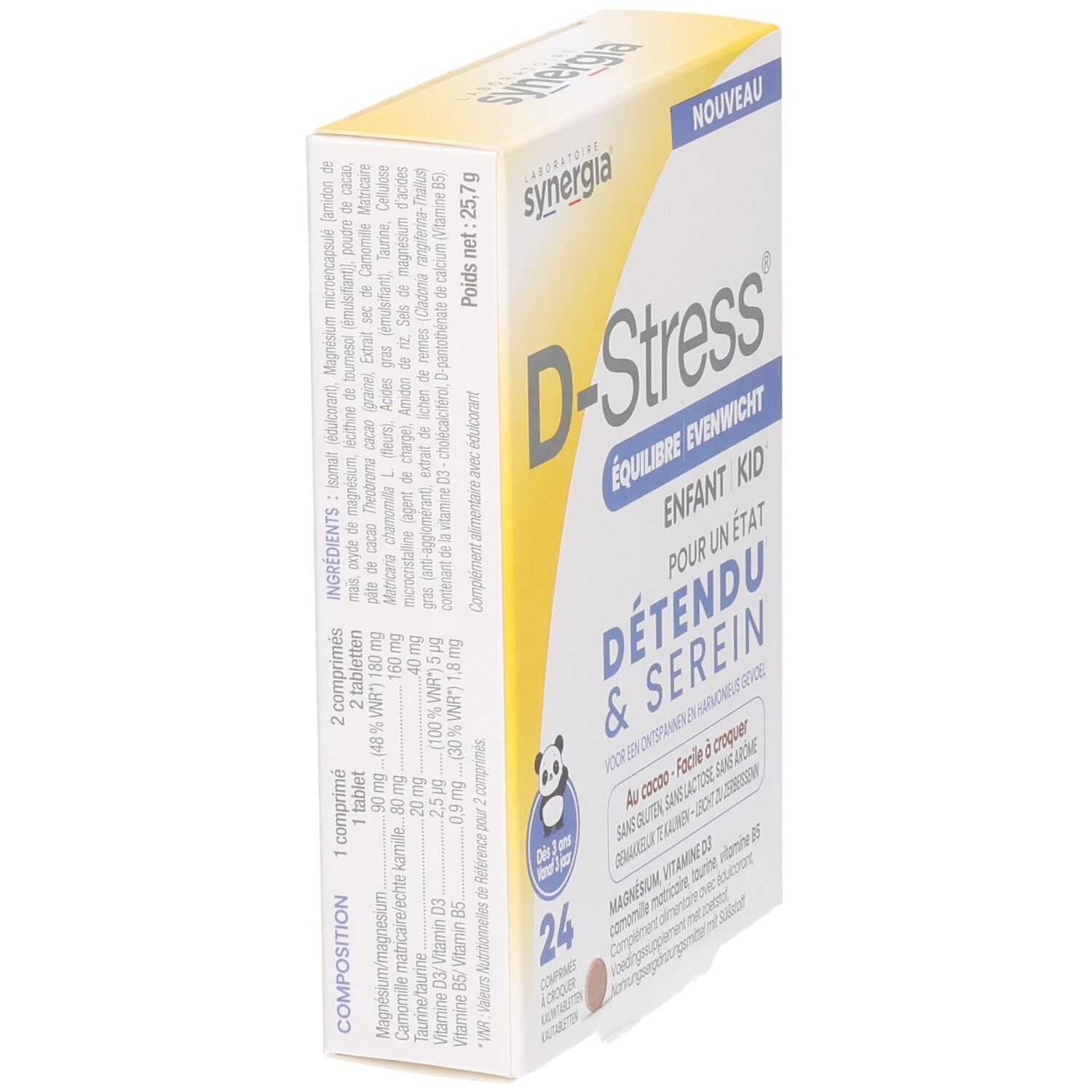 Rückseite der D-Stress Équilibre Enfant Kid Packung mit Zutatenliste.