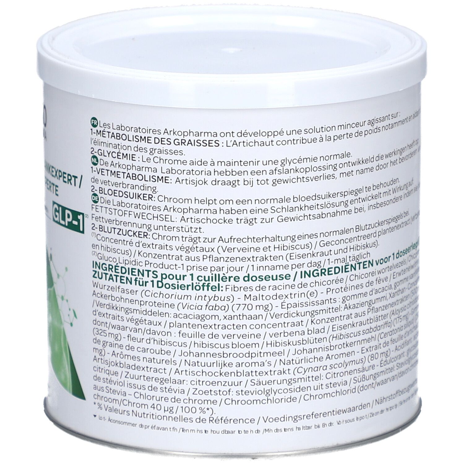 Rückseite der Dose. Text in mehreren Sprachen. Enthält 270g. QR-Code und Barcode. Herstellerinformationen.