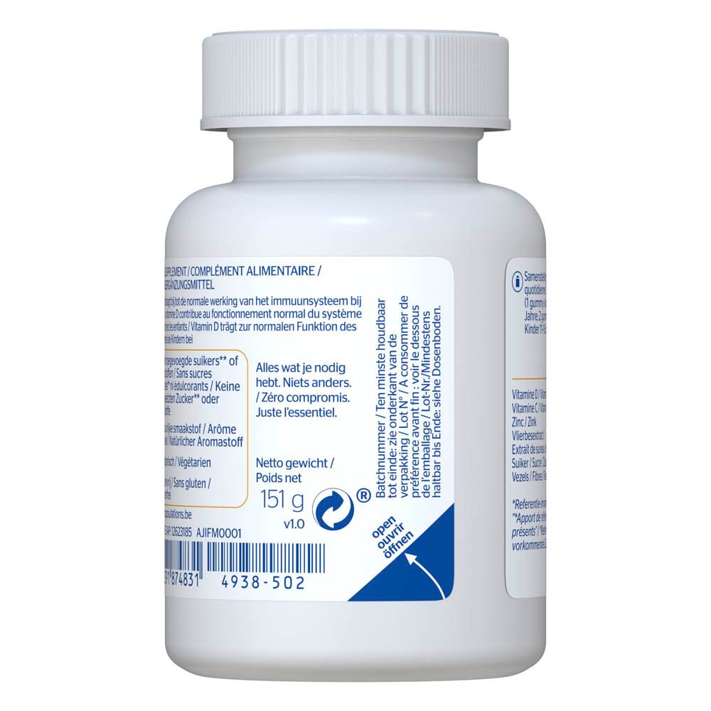 Dos du flacon. Informations d'utilisation et ingrédients. Indication d'ouverture.