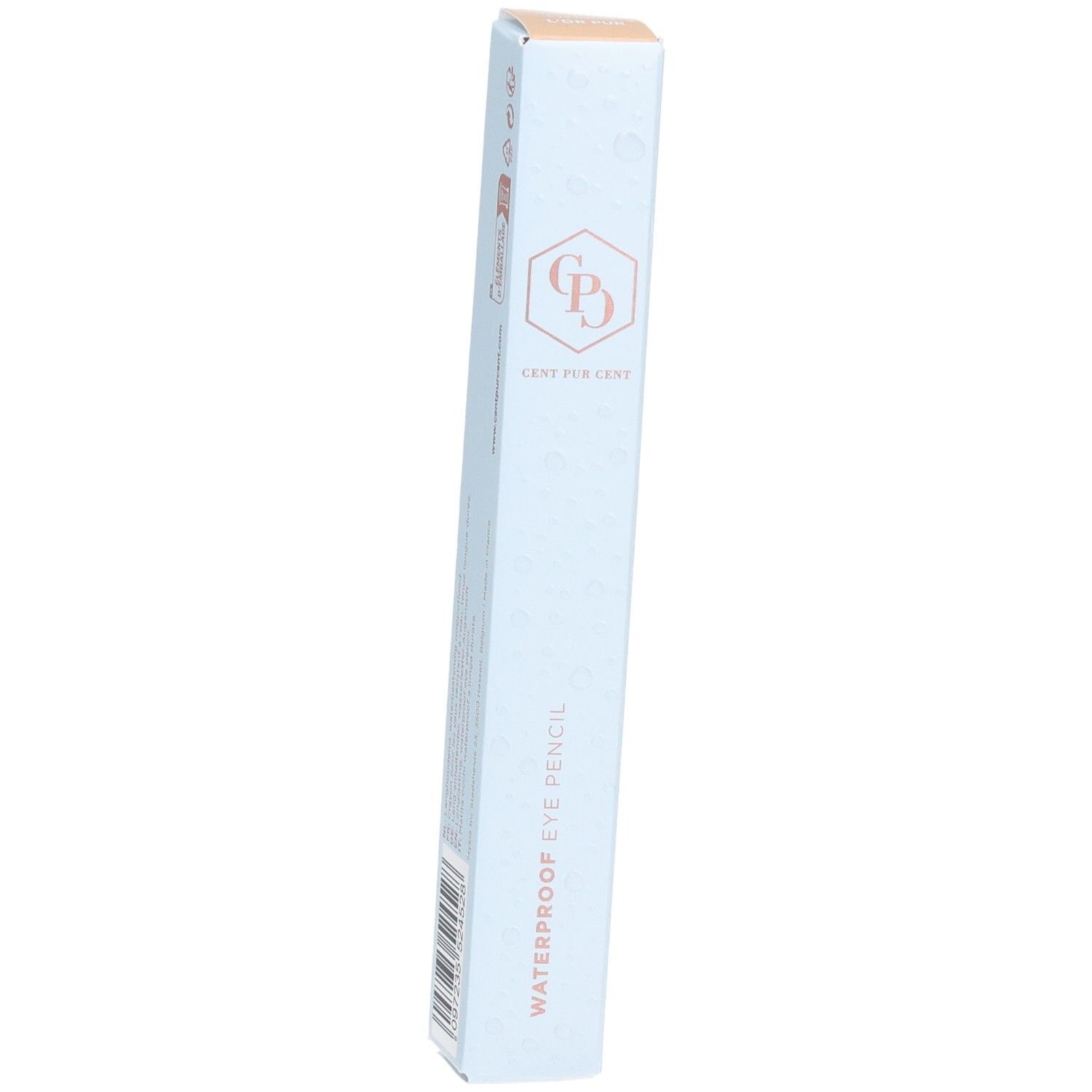 Schachtel mit Cent Pur Cent Crayon Yeux Waterproof L'Or Pur. Hellblaue Verpackung mit Logo und Produktbezeichnung.