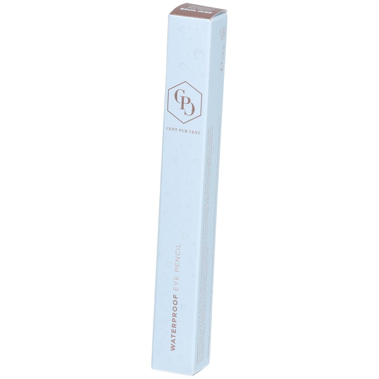 Schachtel mit Cent Pur Cent Crayon Yeux Waterproof. Hellblaue Verpackung, Markenlogo und Produktbezeichnung.