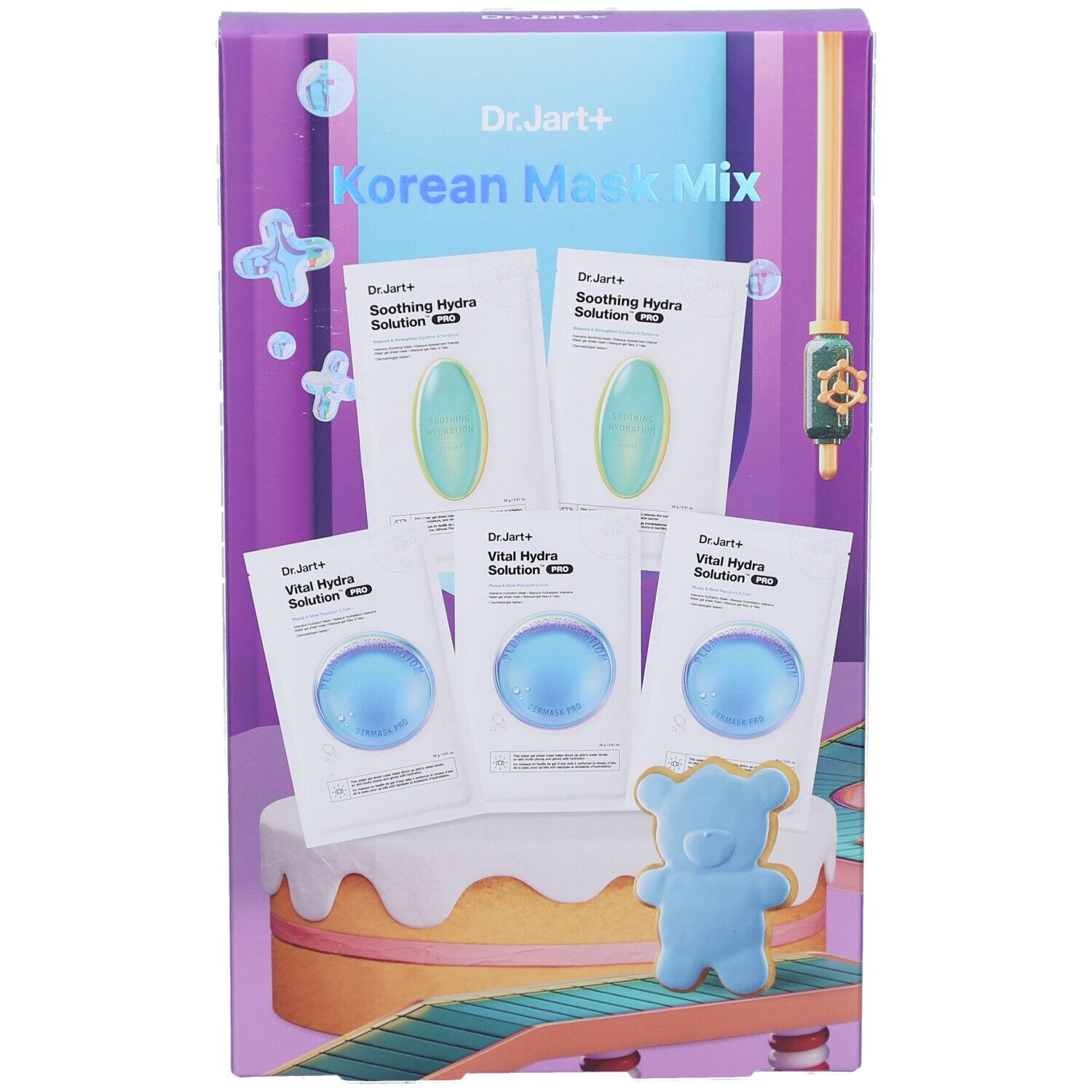 Boîte de masques coréens. Contient des sachets verts et bleus. Inscription: Korean Mask Mix.