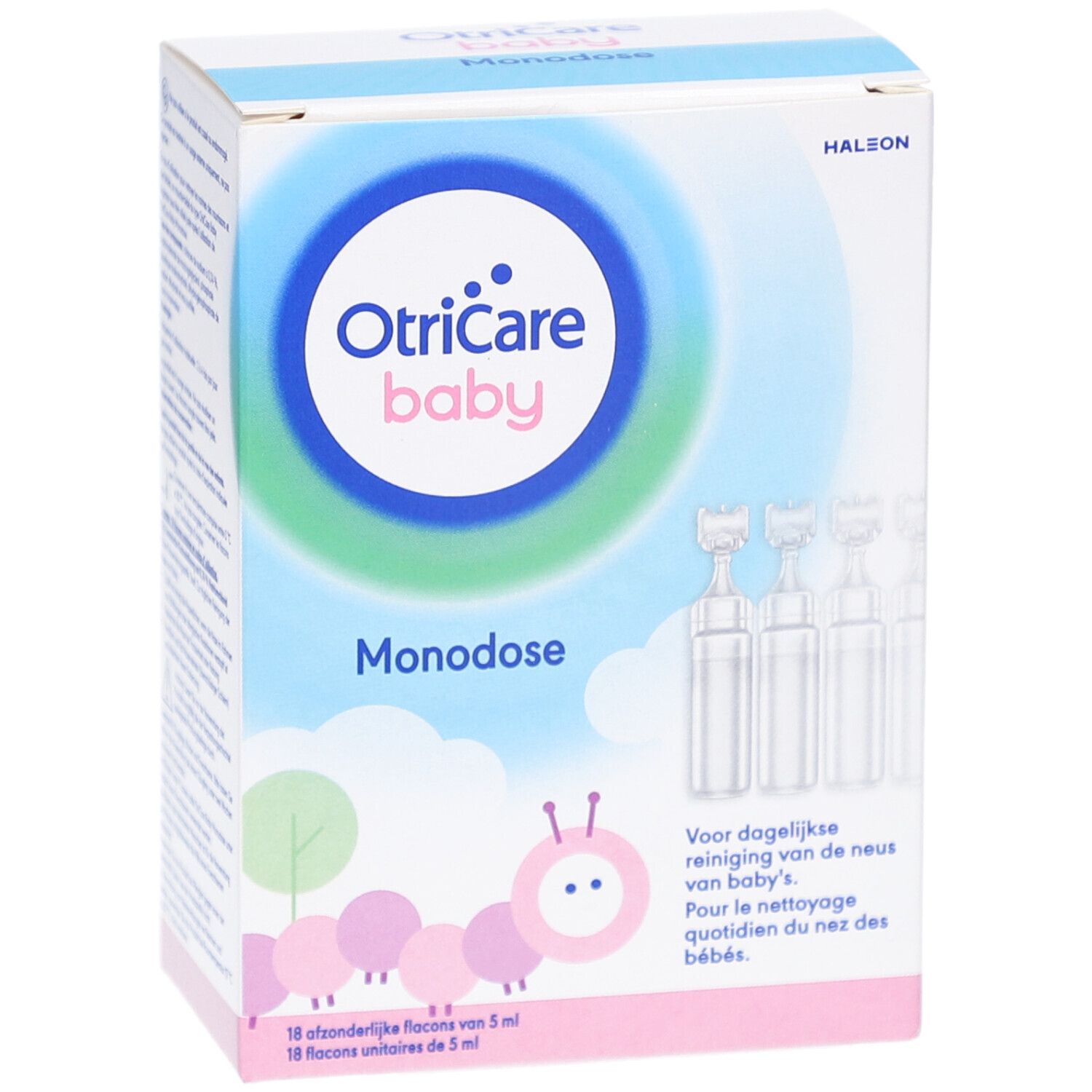 OtriCare Baby Monodose-Packung. 18 Einzeldosen. Produktname und Logo.