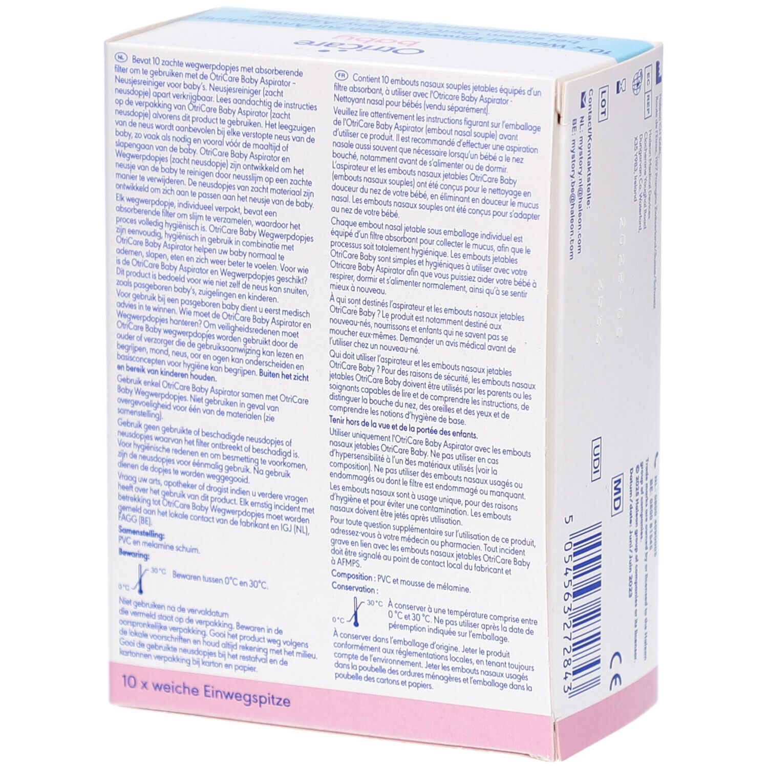 Rückseite der Verpackung mit Text in mehreren Sprachen. Enthält Produktinformationen und Warnhinweise.