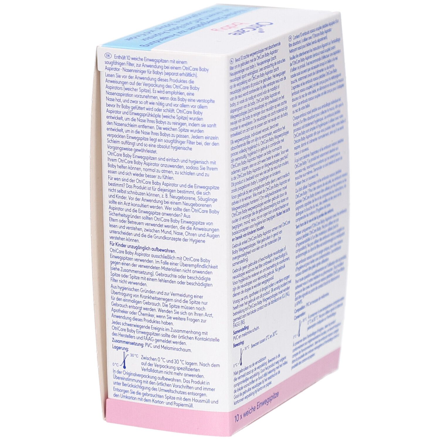 Rückseite der Verpackung mit Text in mehreren Sprachen. Enthält Produktinformationen und Warnhinweise.