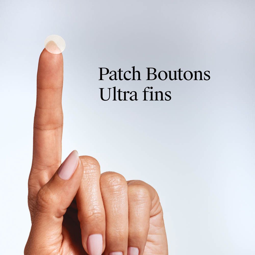 Un doigt avec un patch. Texte : Patch Boutons Ultra fins.