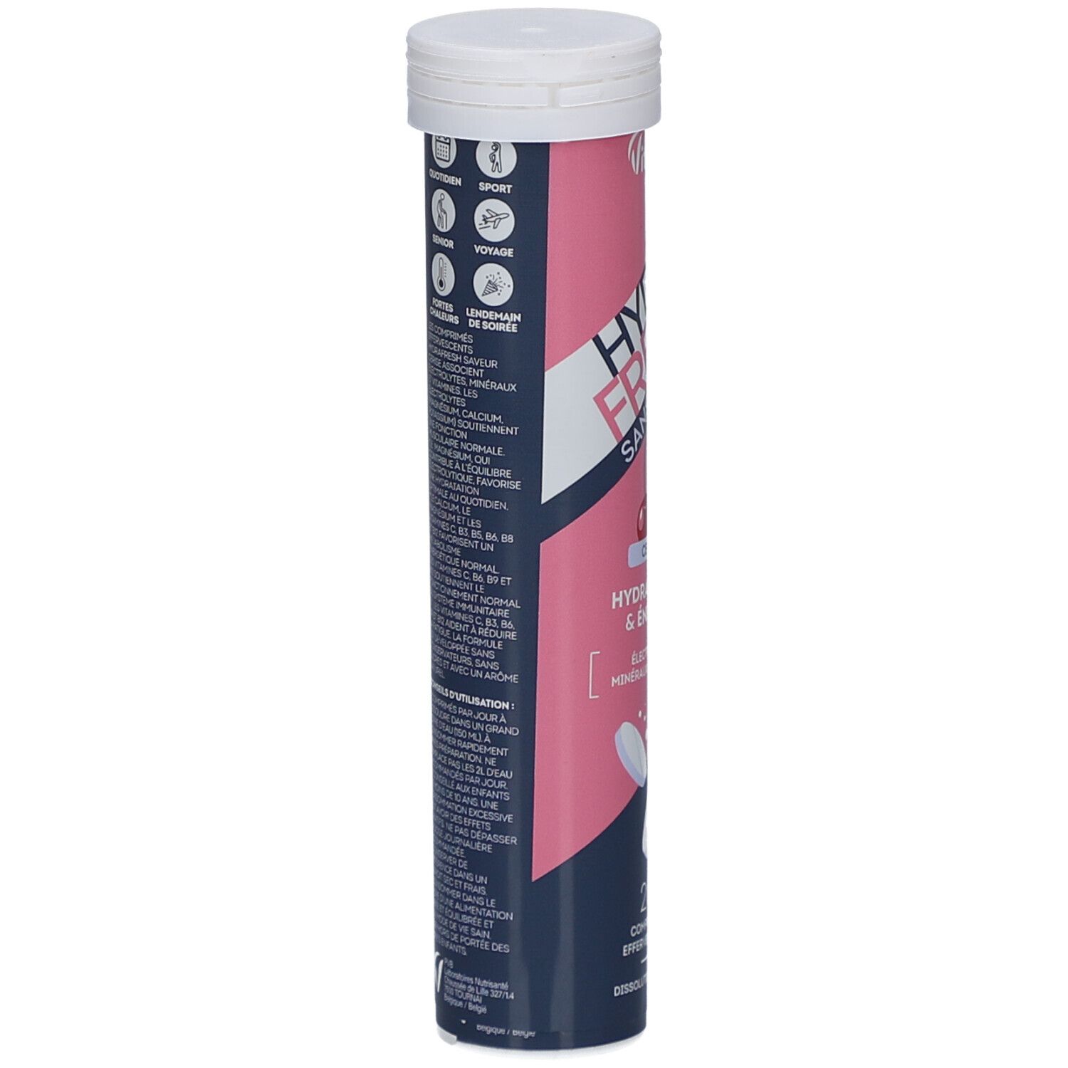 Tube HydraFresh. Texte et informations sur le côté. Détails sur les ingrédients et l'utilisation. Marque Vitavea.