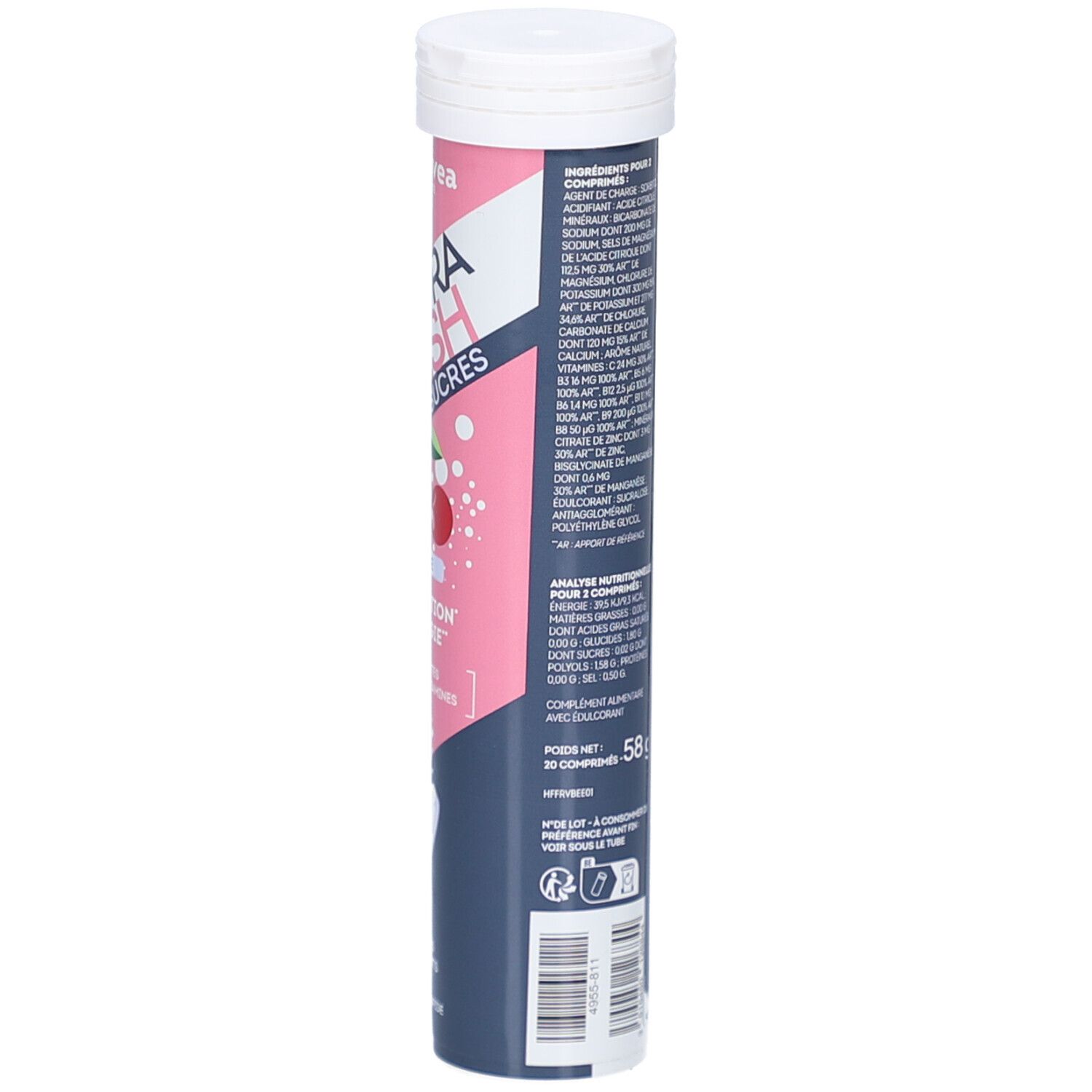 Tube HydraFresh. Vue détaillée des ingrédients et informations nutritionnelles. Informations en français. Marque Vitavea.