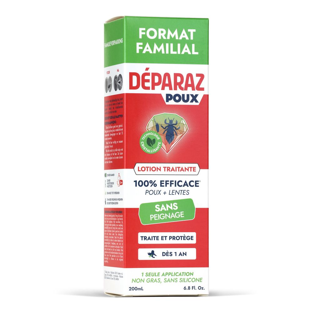 Déparaz Poux Lotion: 200ml Flasche, 100% wirksam gegen Läuse und Nissen, ohne Kämmen.
