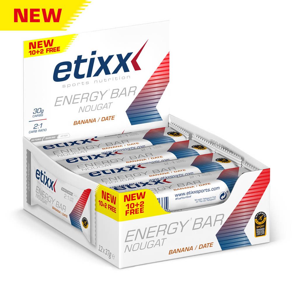 Etixx Energy Bar Nougat Banane/Dattel in einer Verpackung.