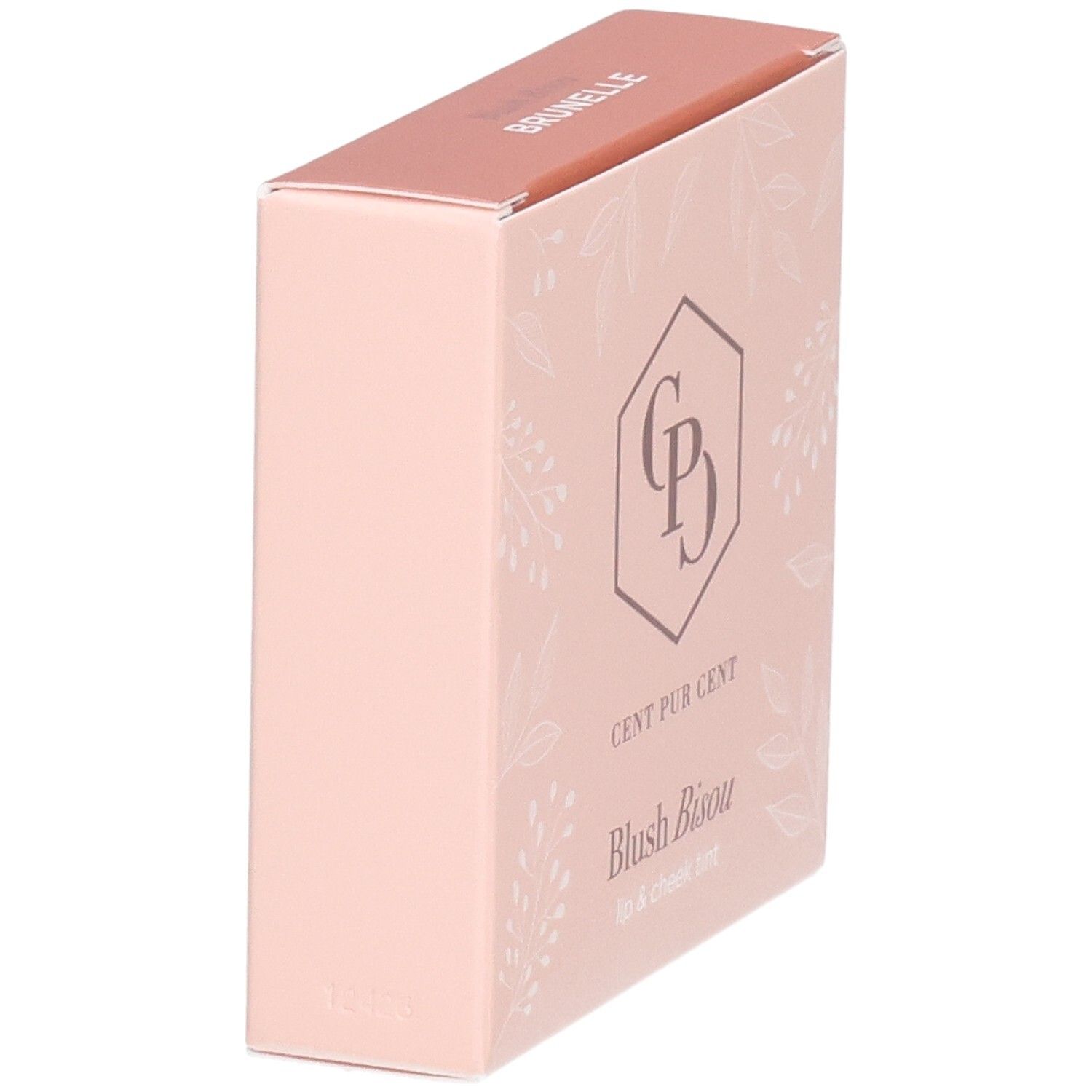 Verpackung für Blush Bijou in Rosa mit floralem Muster und Logo.