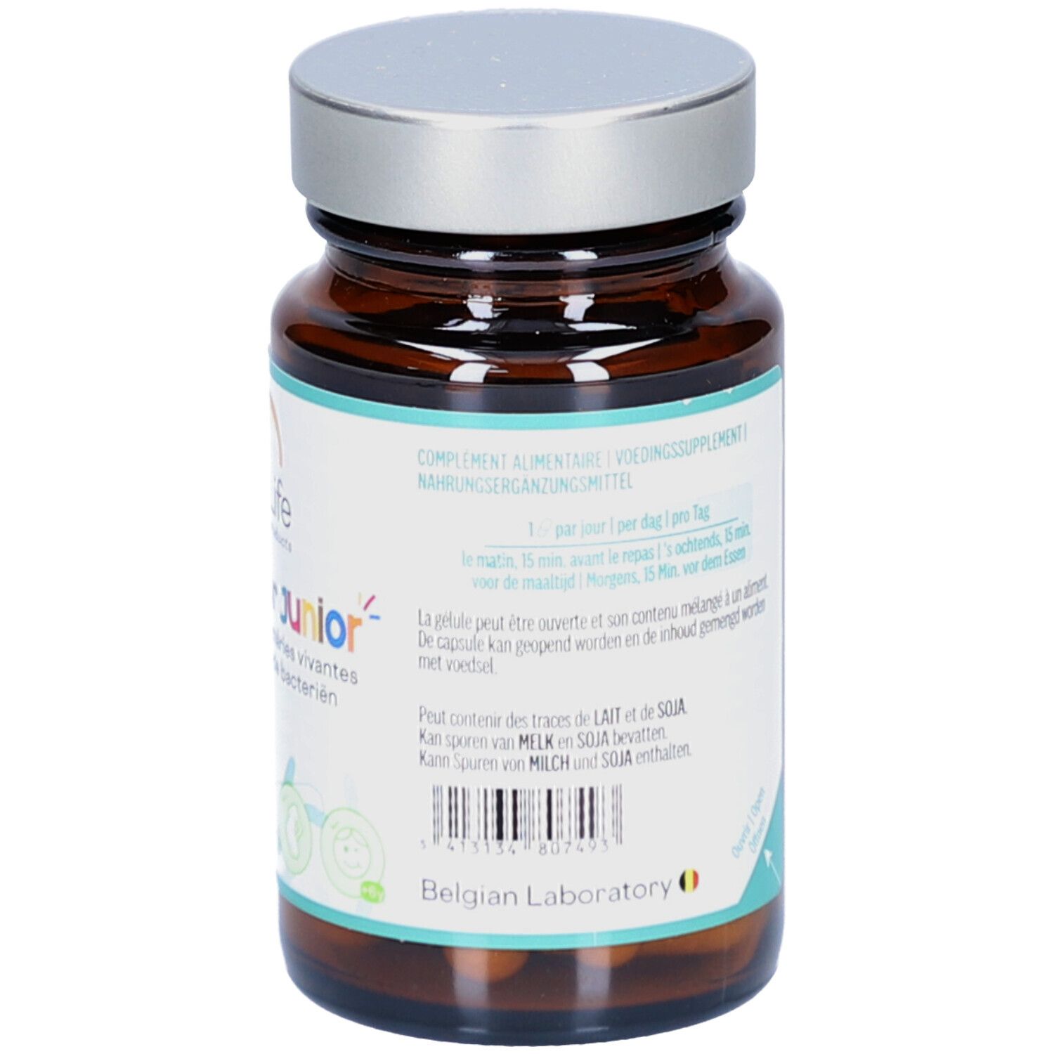 Rückseite der Flasche mit Informationen zur Zusammensetzung und Gebrauchsanweisung.