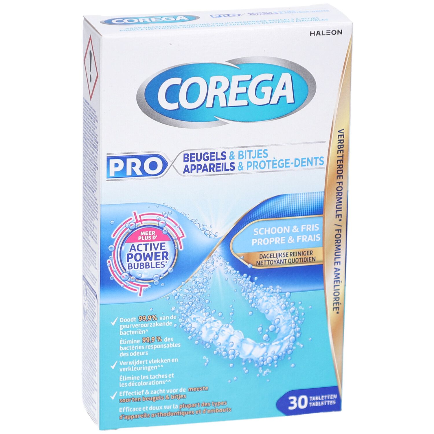 Produktverpackung mit Produktnamen und -bezeichnung. Enthält 30 Tabletten. Blaue und weiße Verpackung mit Produktabbildung.