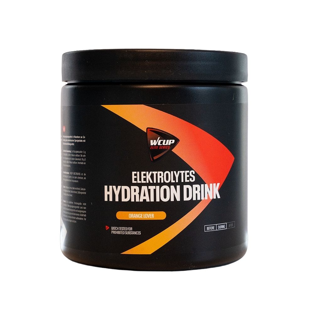 Boîte noire de poudre d'électrolytes WCUP, saveur orange. Pour sportifs.