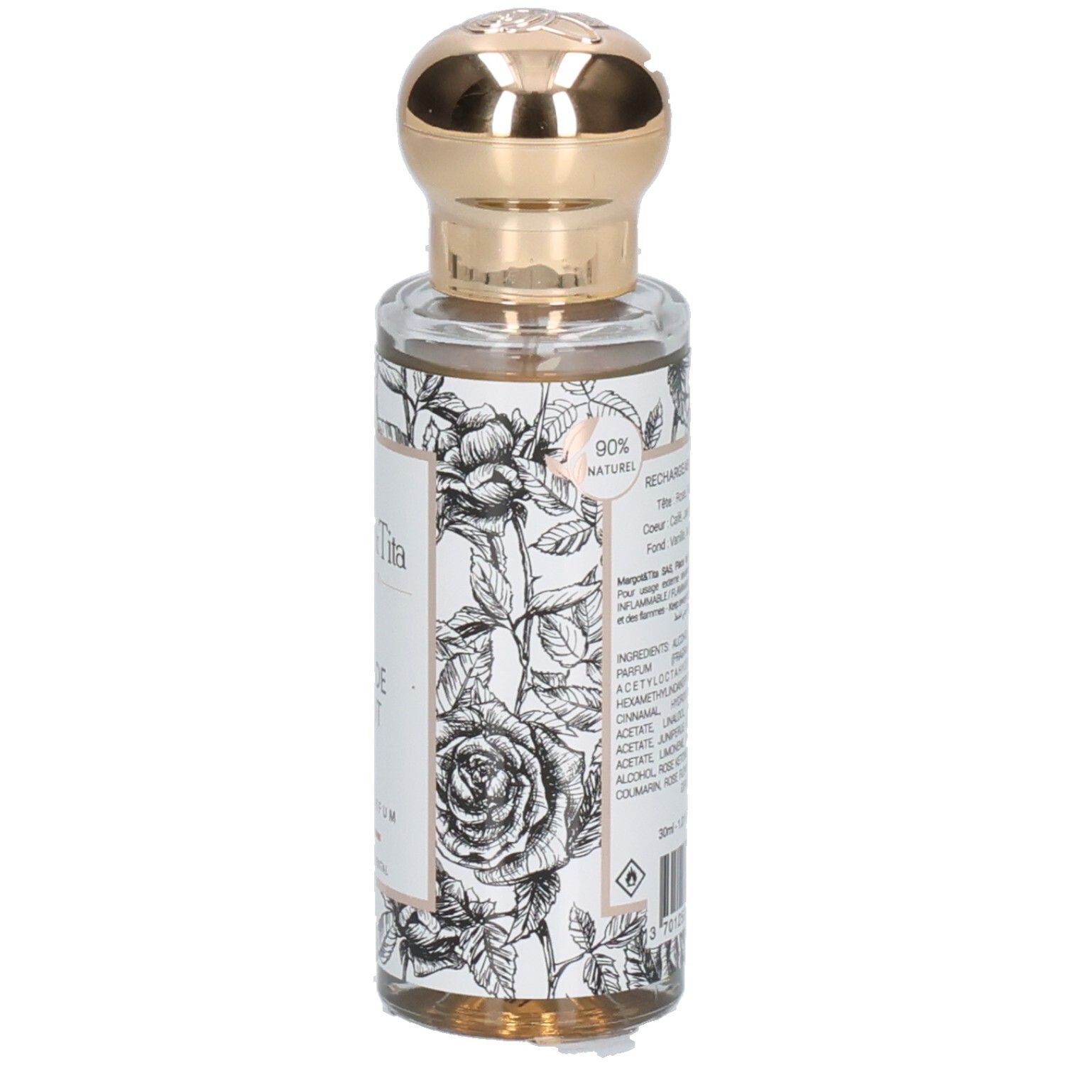 Margot & Tita Elixir de Minuit Eau de Parfum Flasche mit Hinweis auf 90% natürliche Inhaltsstoffe.