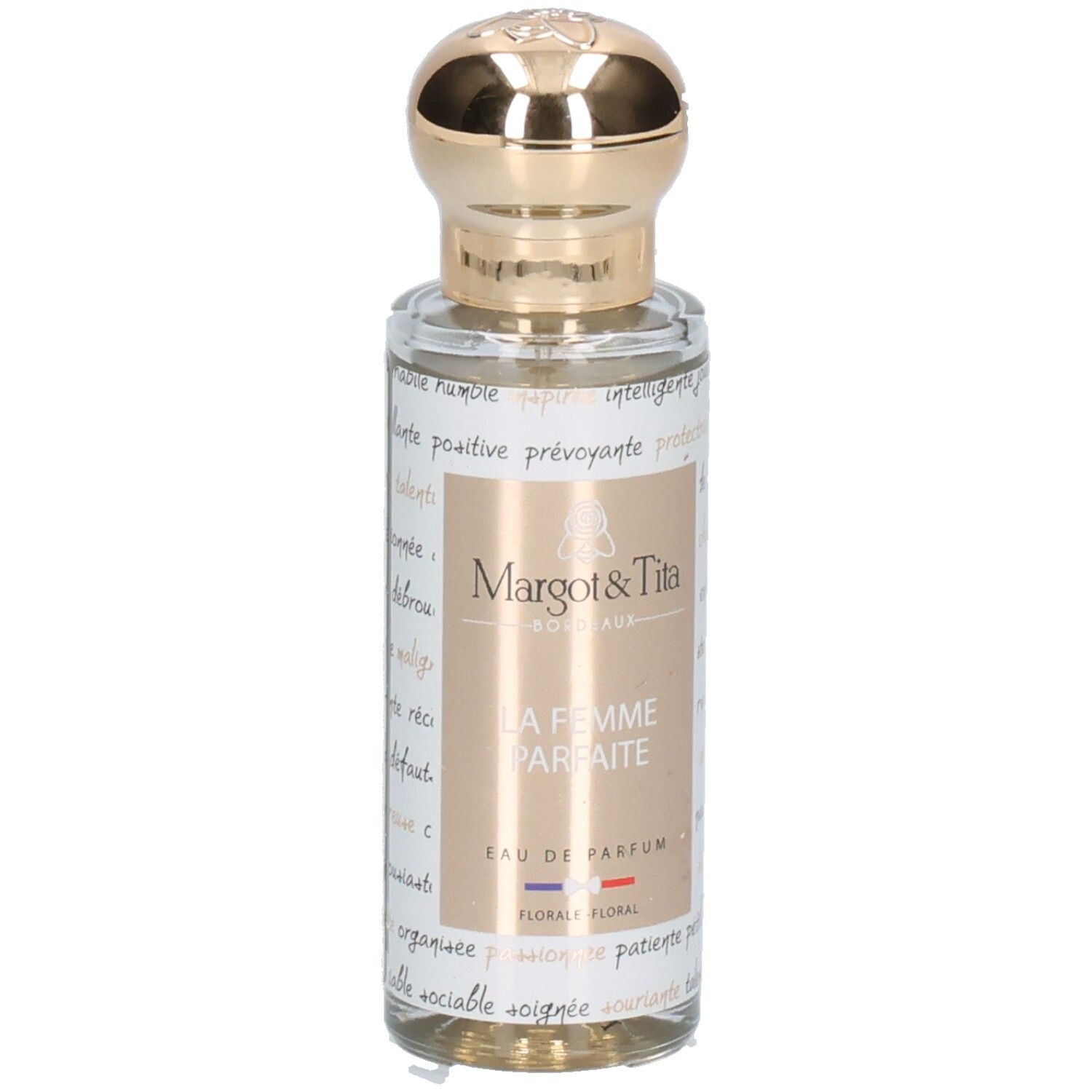 Margot & Tita La Femme Parfaite Eau de Parfum 30ml Flasche mit goldenem Verschluss.