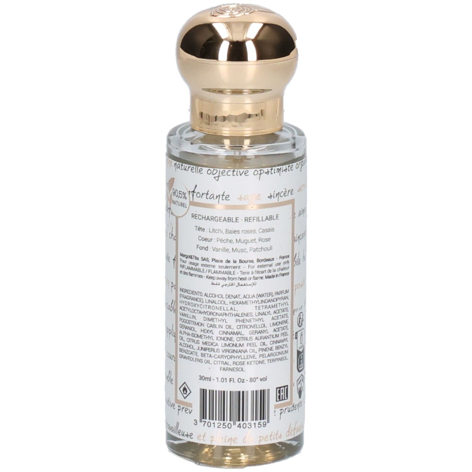 Detailansicht der Margot & Tita La Femme Parfaite Eau de Parfum 30ml Flasche mit Füllstand.