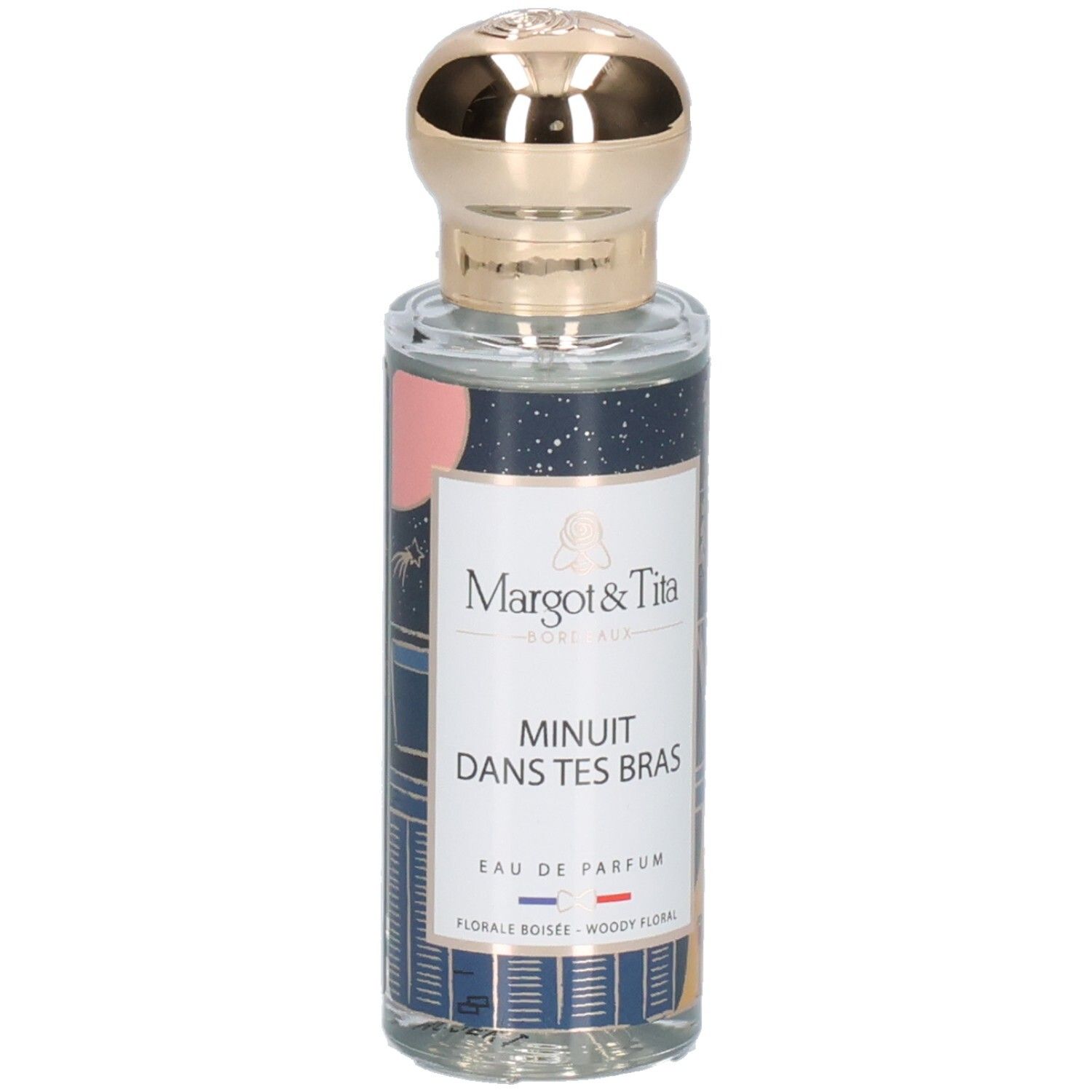Margot & Tita Minuit Dans Tes Bras Eau de Parfum Flasche mit goldenem Verschluss.