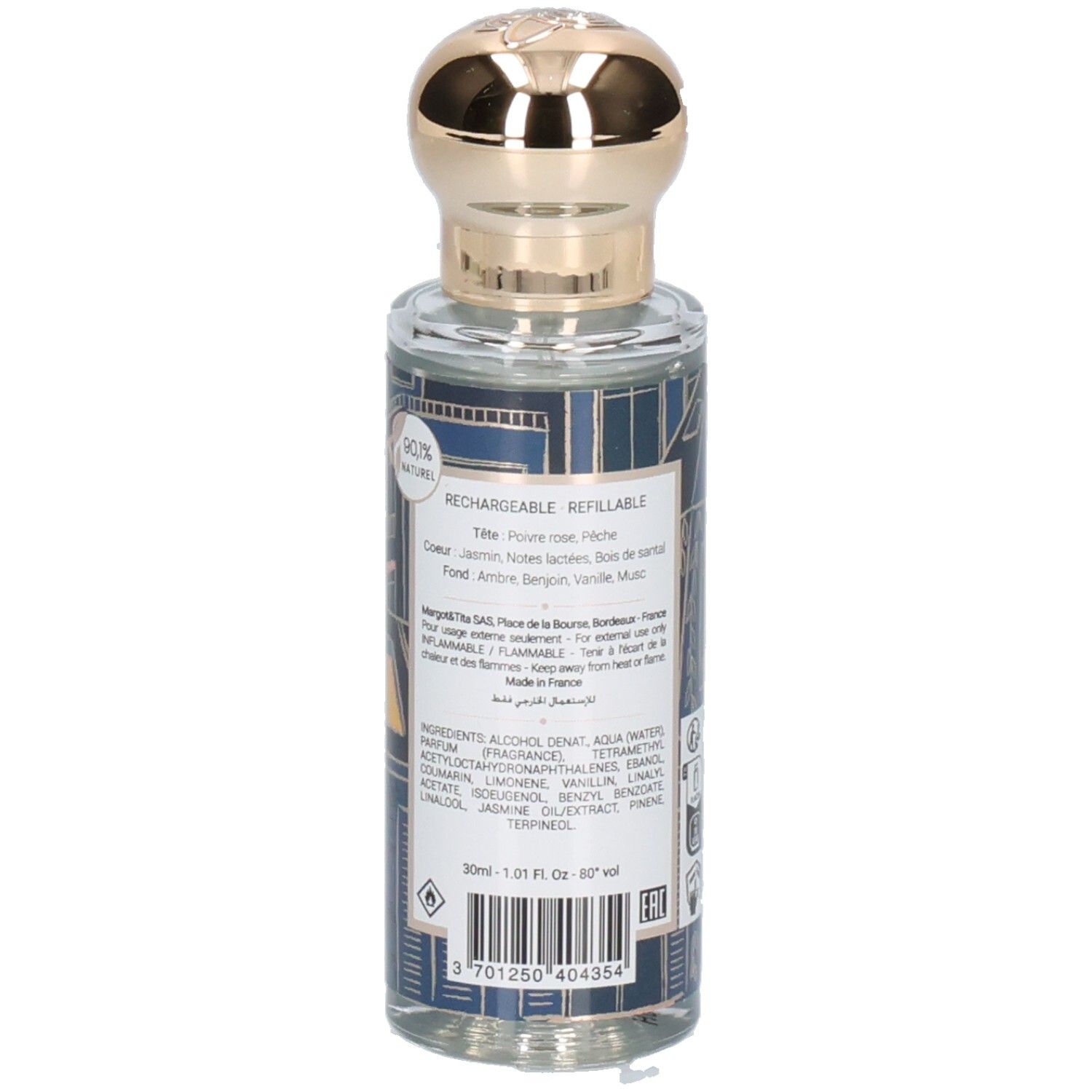 Rückseite der Margot & Tita Minuit Dans Tes Bras Eau de Parfum Flasche, 30ml.