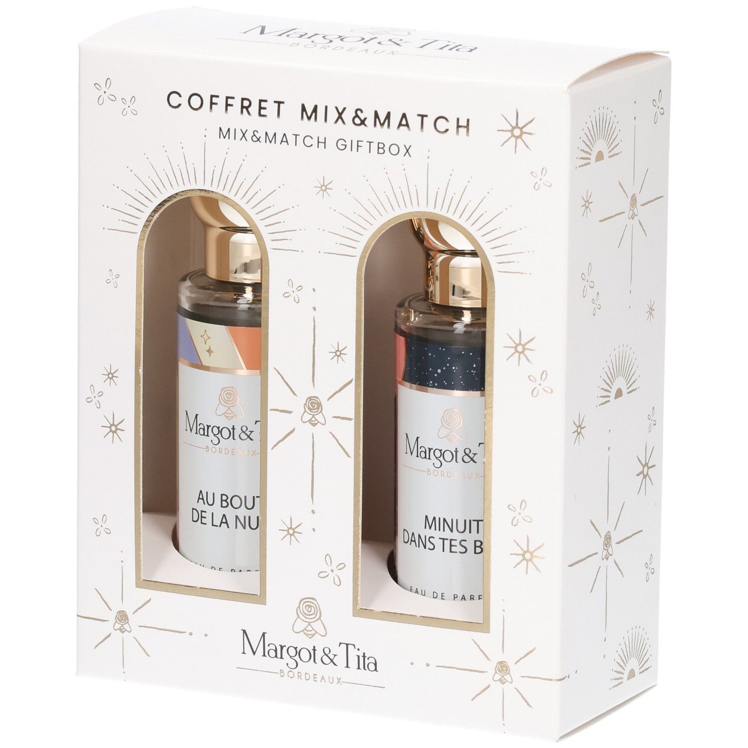 Margot&Tita Mix&Match Geschenkbox mit zwei Eau de Parfum Flakons: 'Au bout de la nuit' und 'Minuit dans tes bras'.