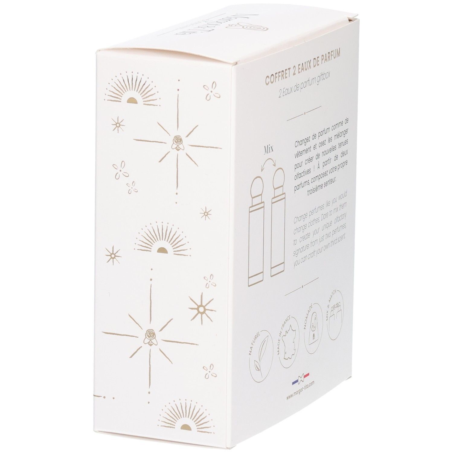 Seitenansicht der Margot&Tita Mix&Match Geschenkbox mit zwei Eau de Parfum Flakons.