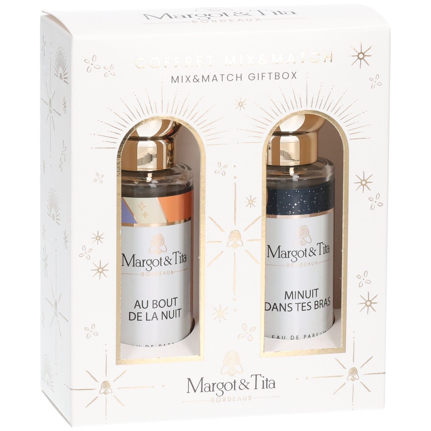 Margot&Tita Mix&Match Geschenkbox mit zwei Eau de Parfum Flakons: 'Au bout de la nuit' und 'Minuit dans tes bras'.