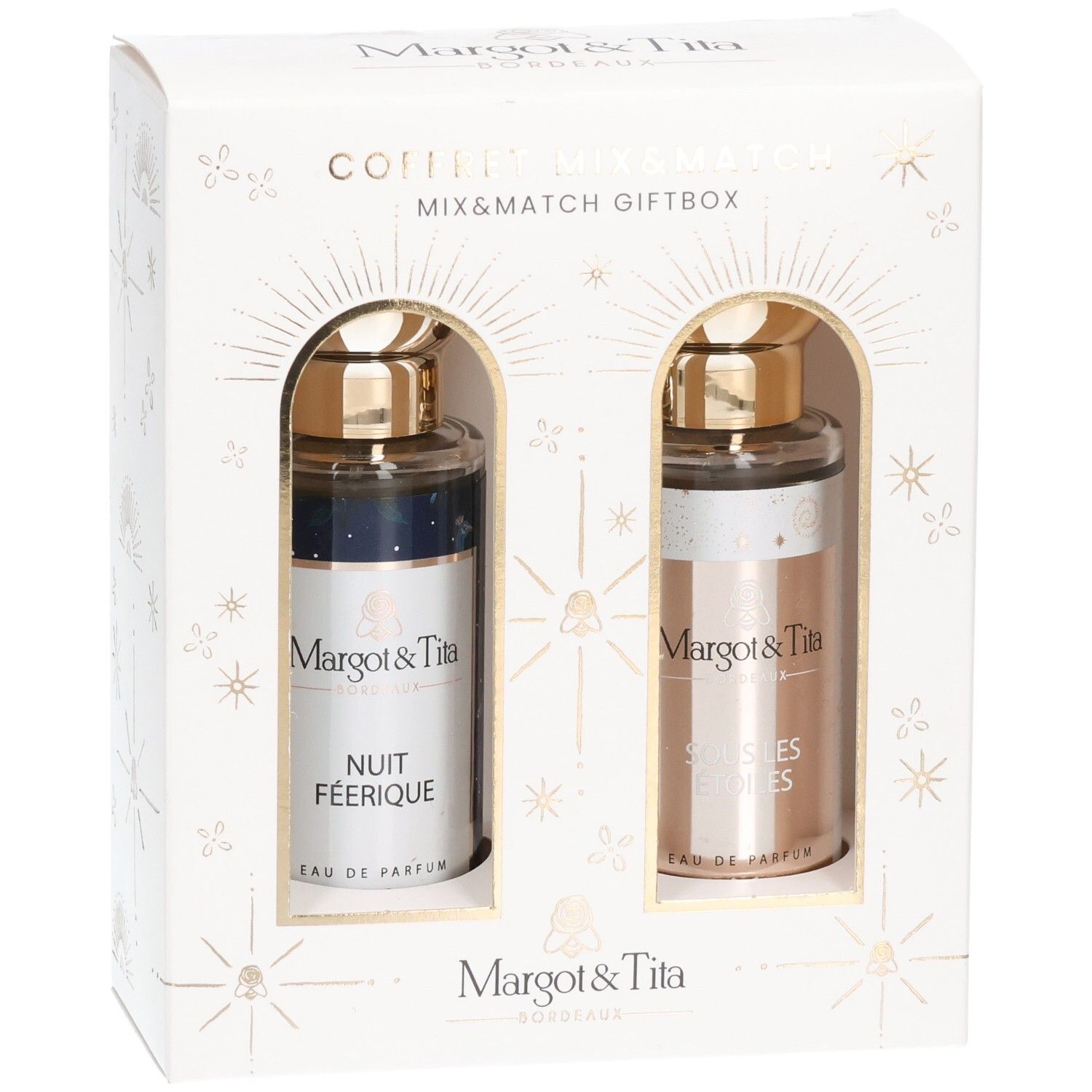 Coffret Mix&Match Margot&Tita avec deux flacons de parfum : Nuit Féerique et Sous les Étoiles.