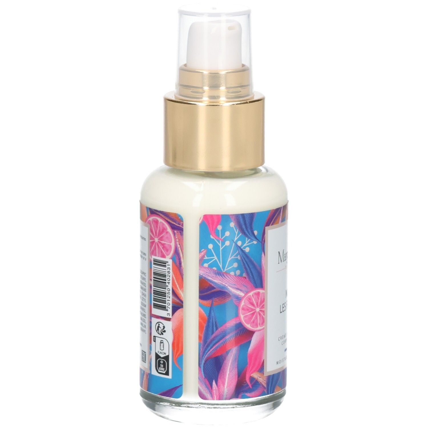 Rückseite der Margot & Tita Handcreme mit floralem Design und Barcode.