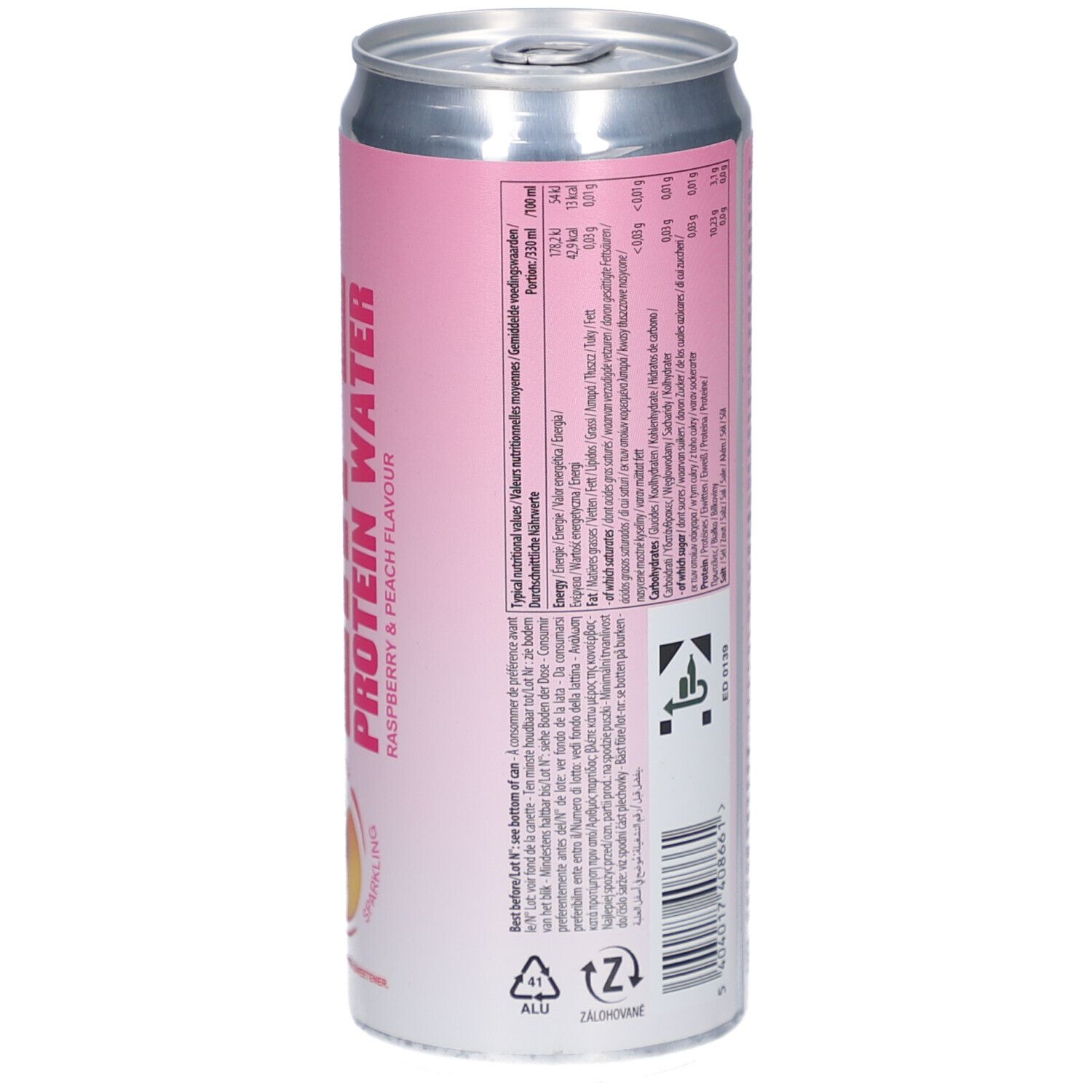 Rückseite der Dose QNT Life Protein Water. Enthält Nährwertangaben und weitere Informationen. 100ml.