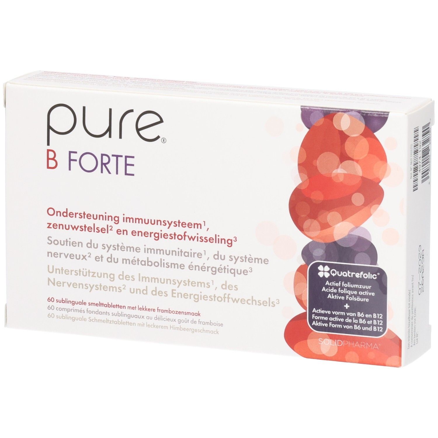 Packung Pure B Forte mit 60 Lutschtabletten. Unterstützt Immunsystem und Energiestoffwechsel.